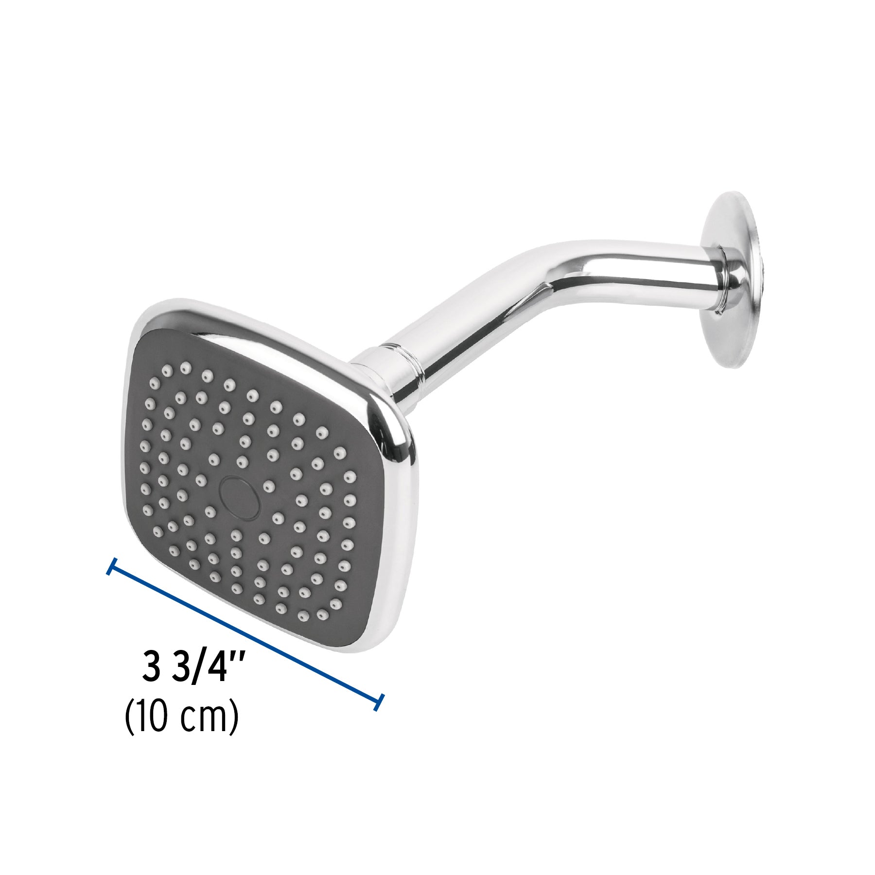 Regadera cuadrada 3-3/4" brazo y chapetón de acero, BASIC