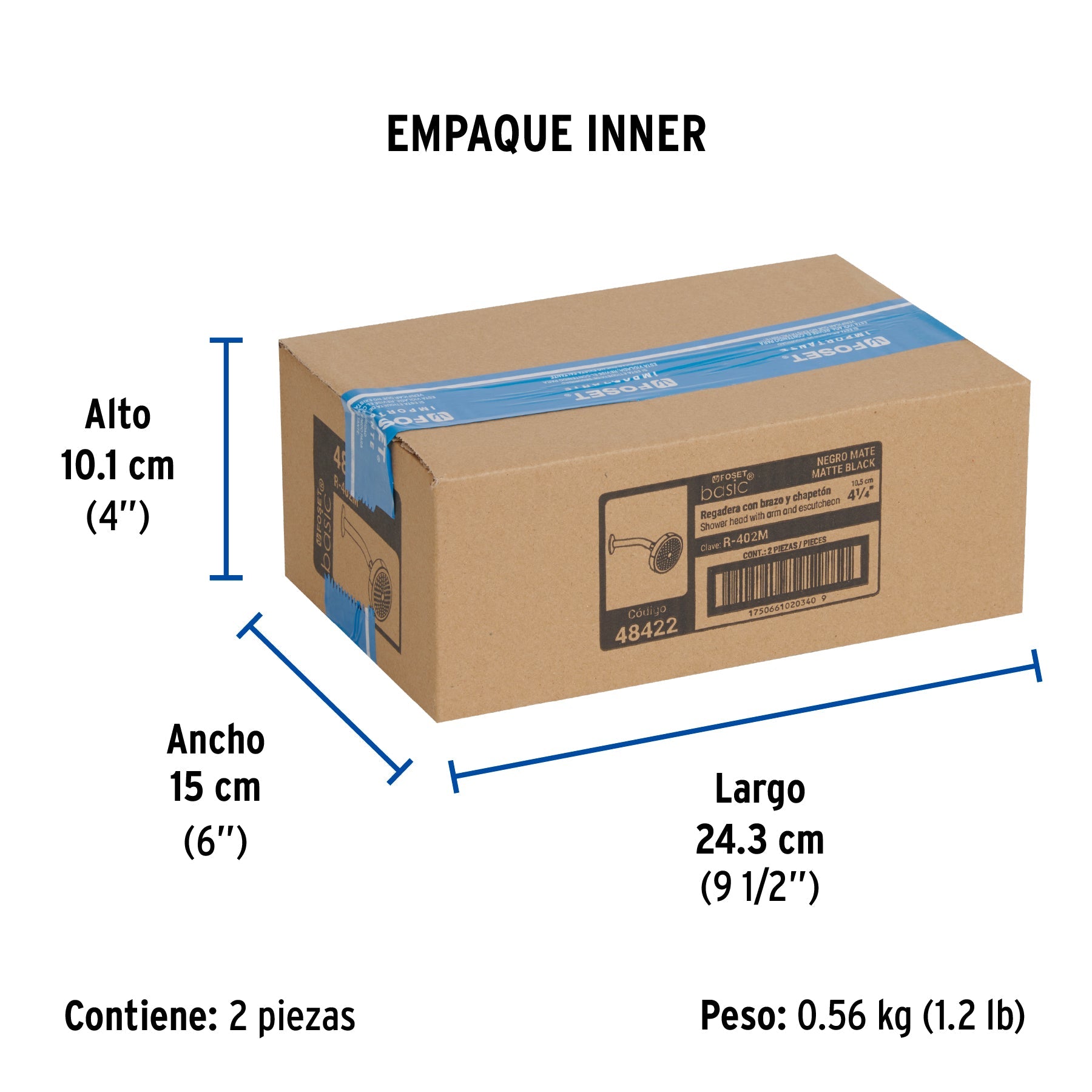 Regadera redonda 4-1/4" brazo y chapetón, negro, BASIC - Empaque