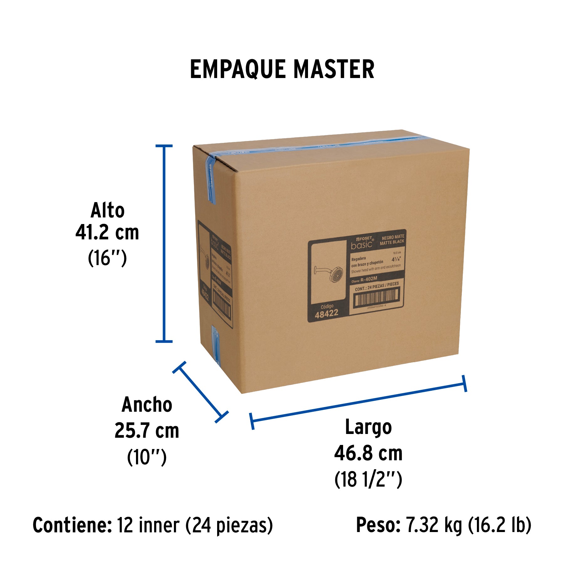 Regadera redonda 4-1/4" brazo y chapetón, negro, BASIC - Empaque
