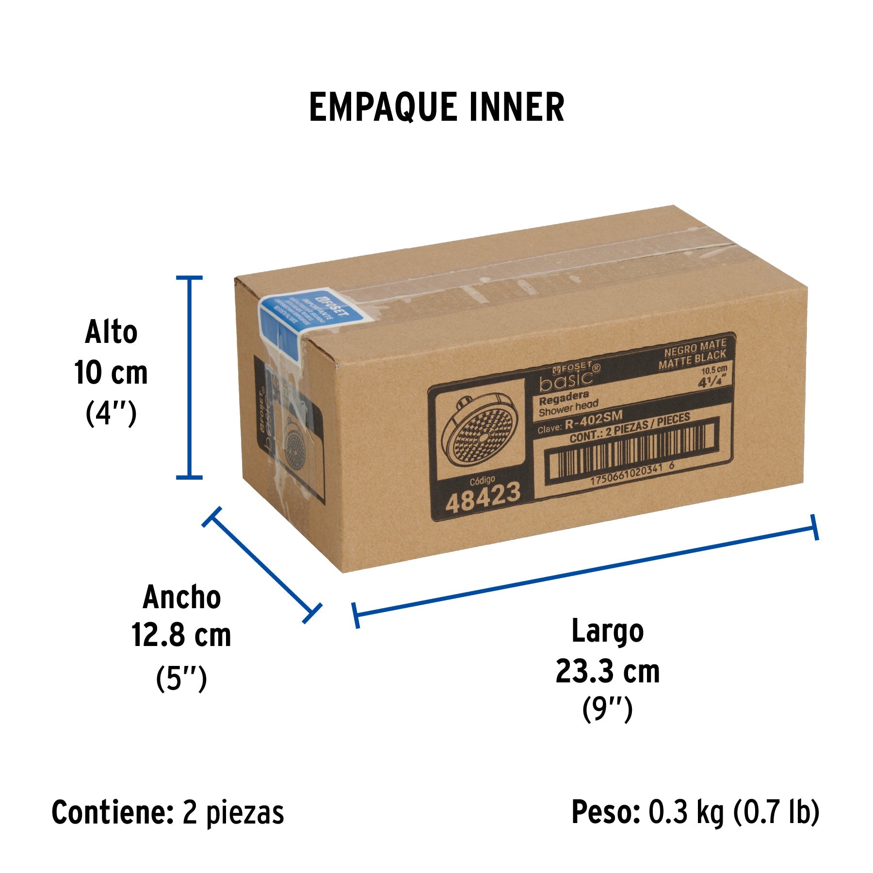 Regadera redonda de ABS 4-1/4" sin brazo, negro, BASIC - Empaque