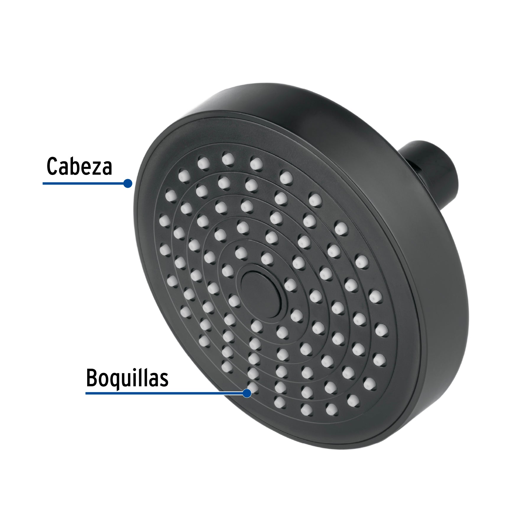 Regadera redonda de ABS 4-1/4" sin brazo, negro, BASIC