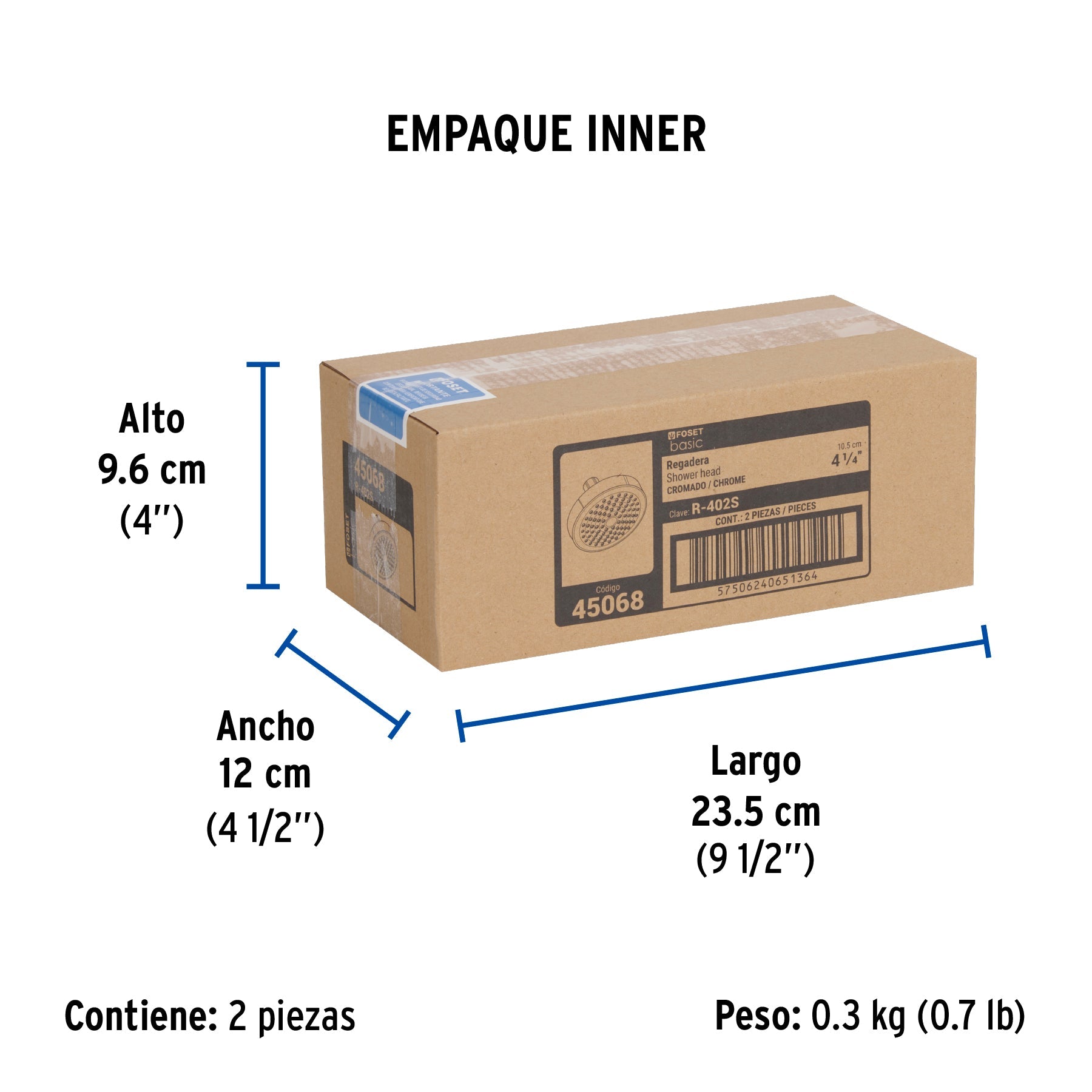 Regadera redonda de ABS 4-1/4" sin brazo, FOSET BASIC - Empaque