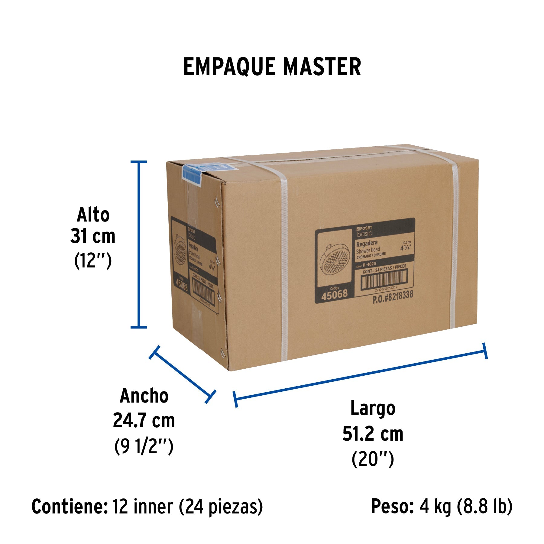 Regadera redonda de ABS 4-1/4" sin brazo, FOSET BASIC - Empaque