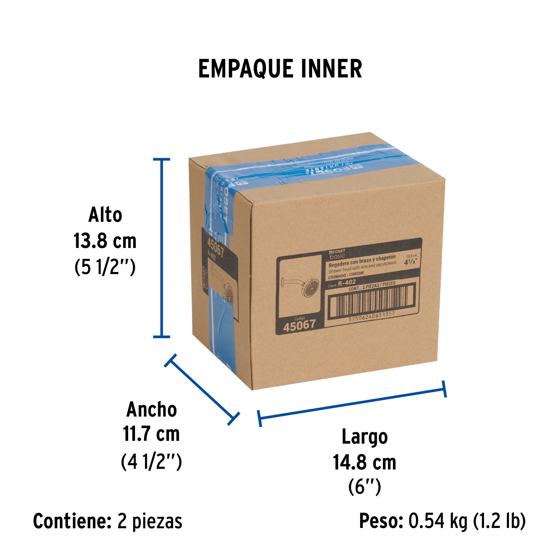 Regadera redonda 4-1/4" brazo y chapetón de acero, BASIC - Empaque