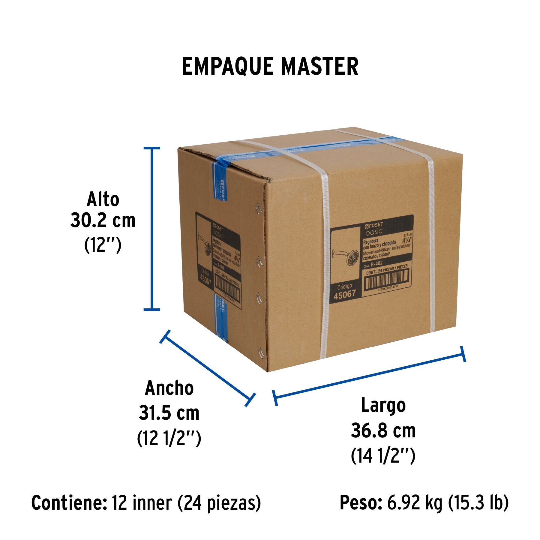 Regadera redonda 4-1/4" brazo y chapetón de acero, BASIC - Empaque