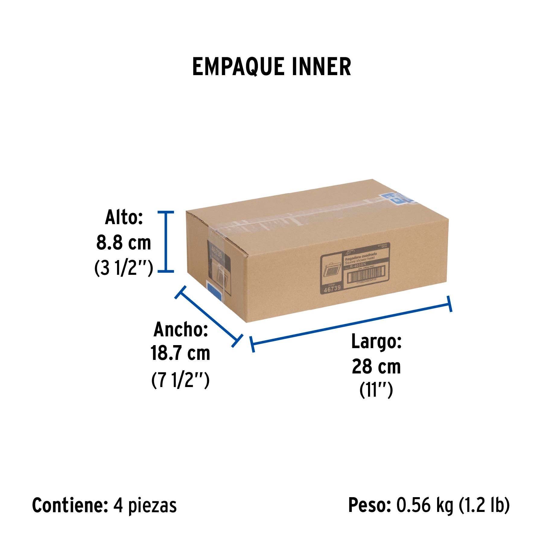 Regadera cuadrada 4", ABS, sin brazo, satín, AQUA - Empaque