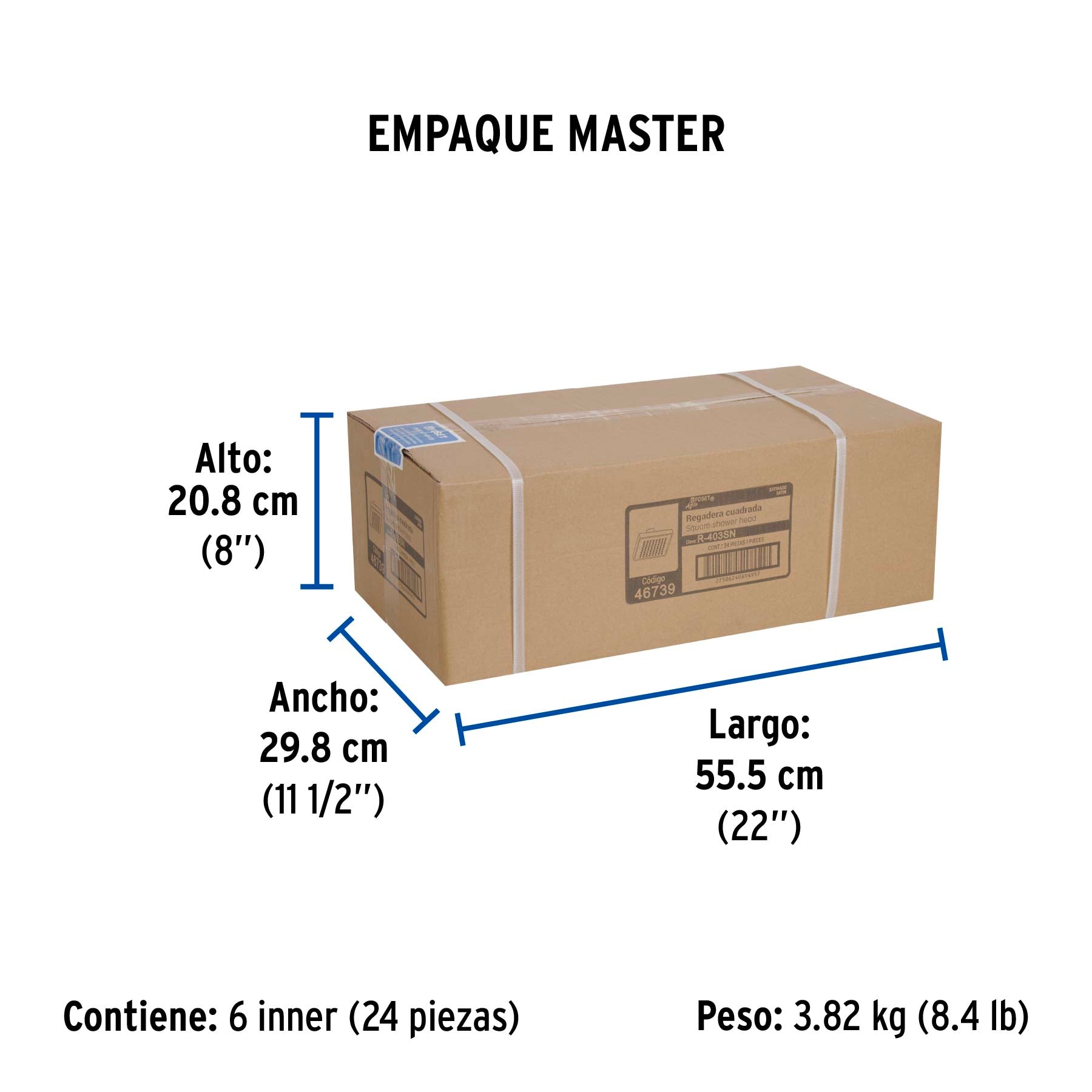 Regadera cuadrada 4", ABS, sin brazo, satín, AQUA - Empaque