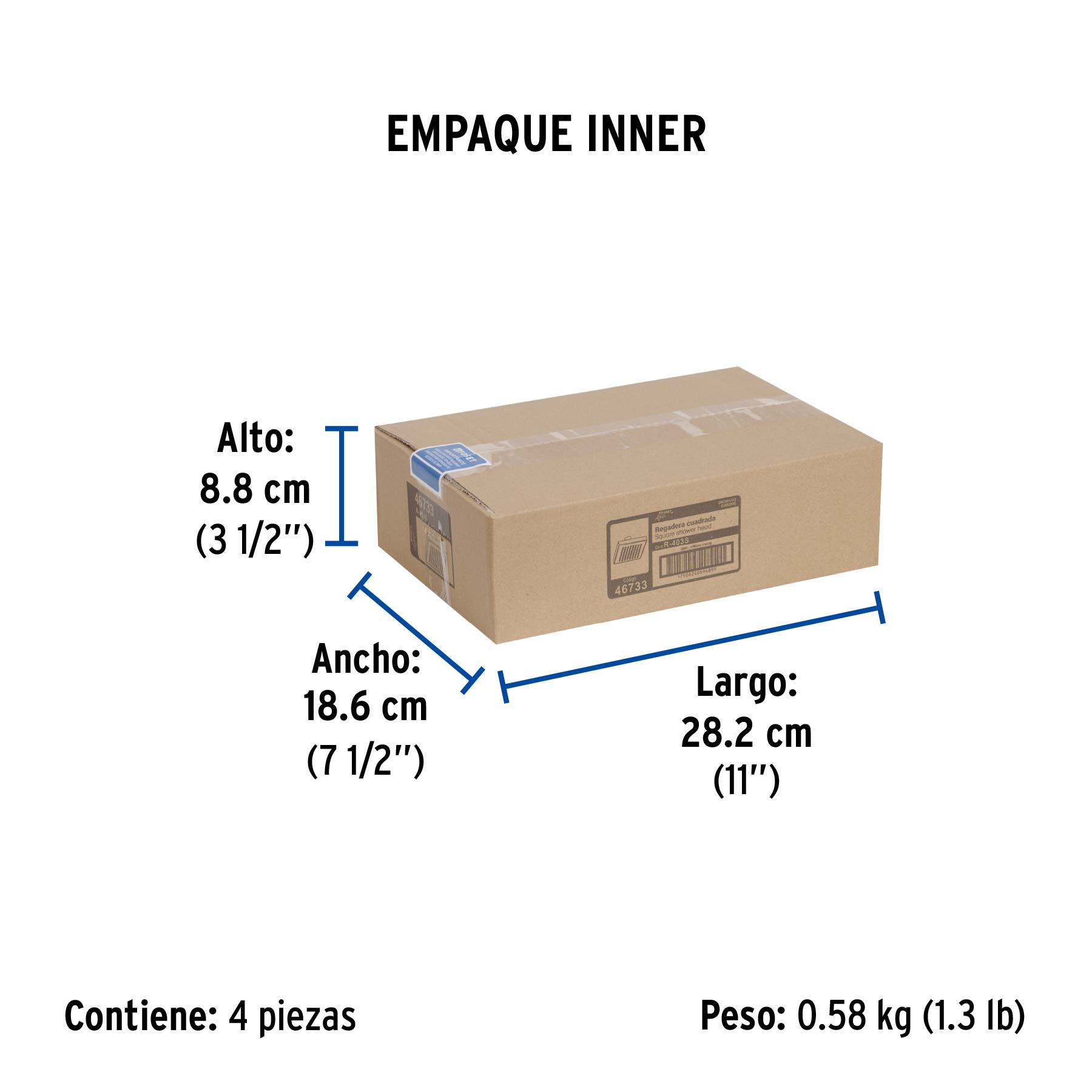 Regadera cuadrada 4", ABS, sin brazo, cromo, AQUA - Empaque