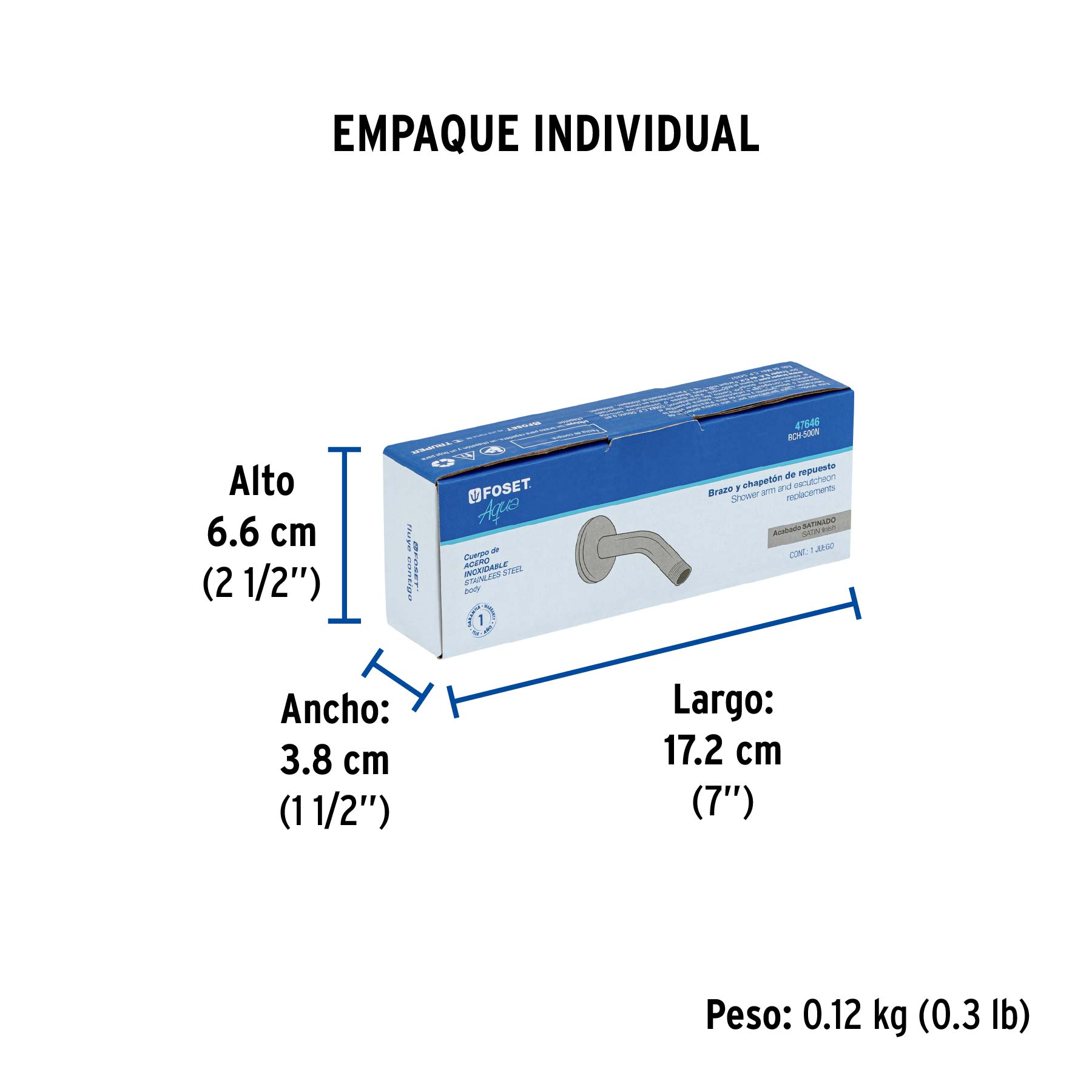 Regadera cuadrada 6", ABS, con brazo y chapetón, negro, AQUA - Empaque