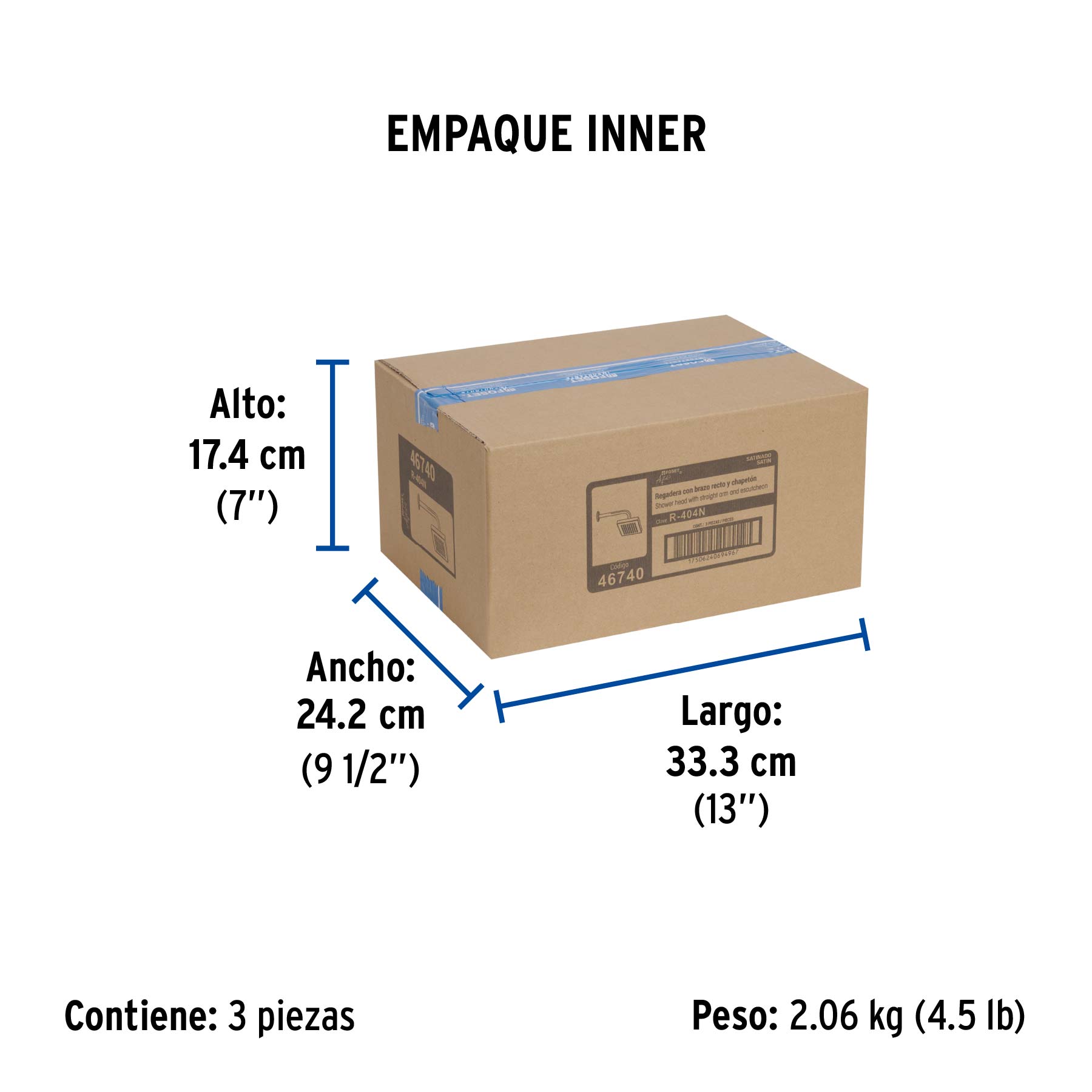 Regadera cuadrada 6", ABS, con brazo y chapetón, satín, AQUA - Empaque