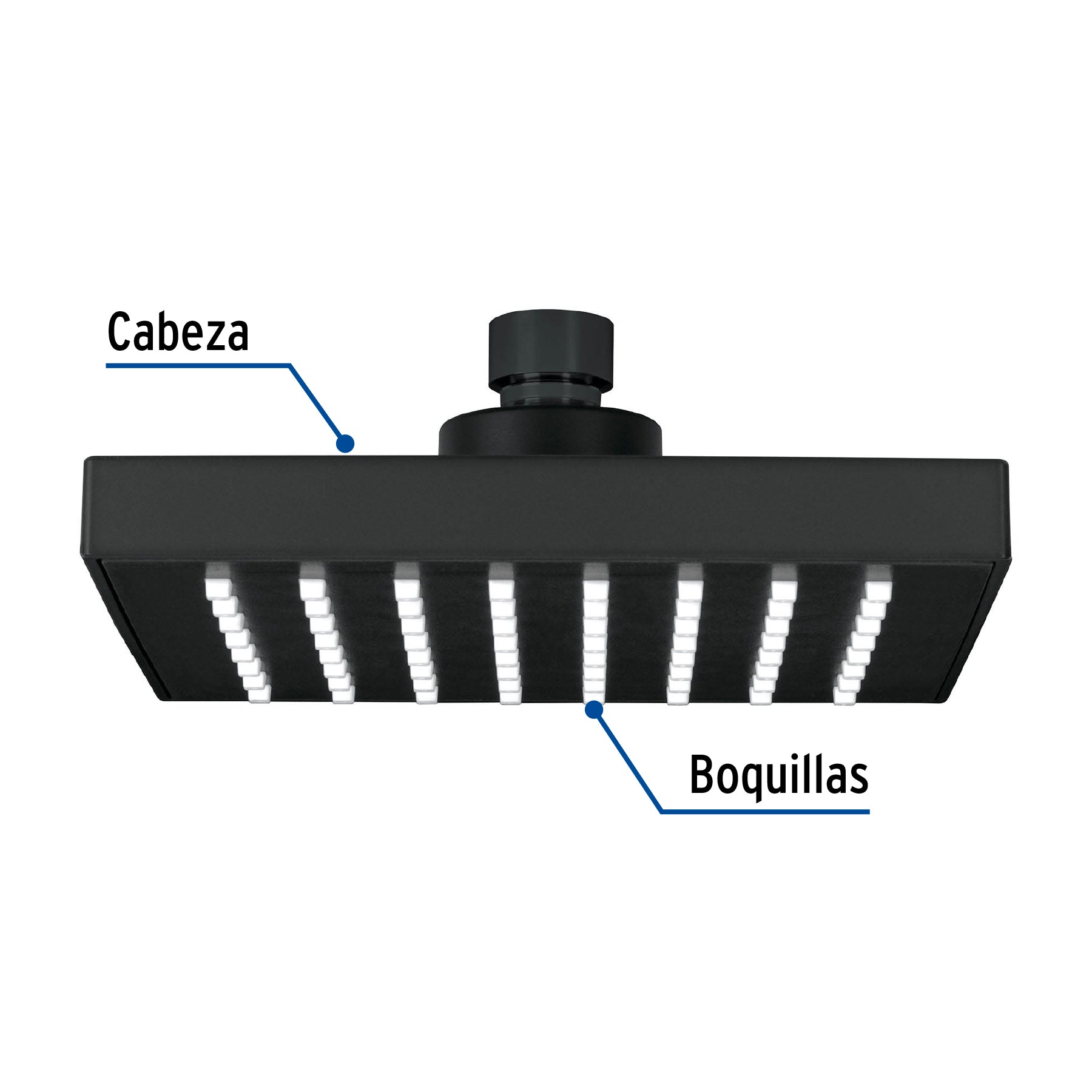 Regadera cuadrada 6", ABS, sin brazo, negro, AQUA