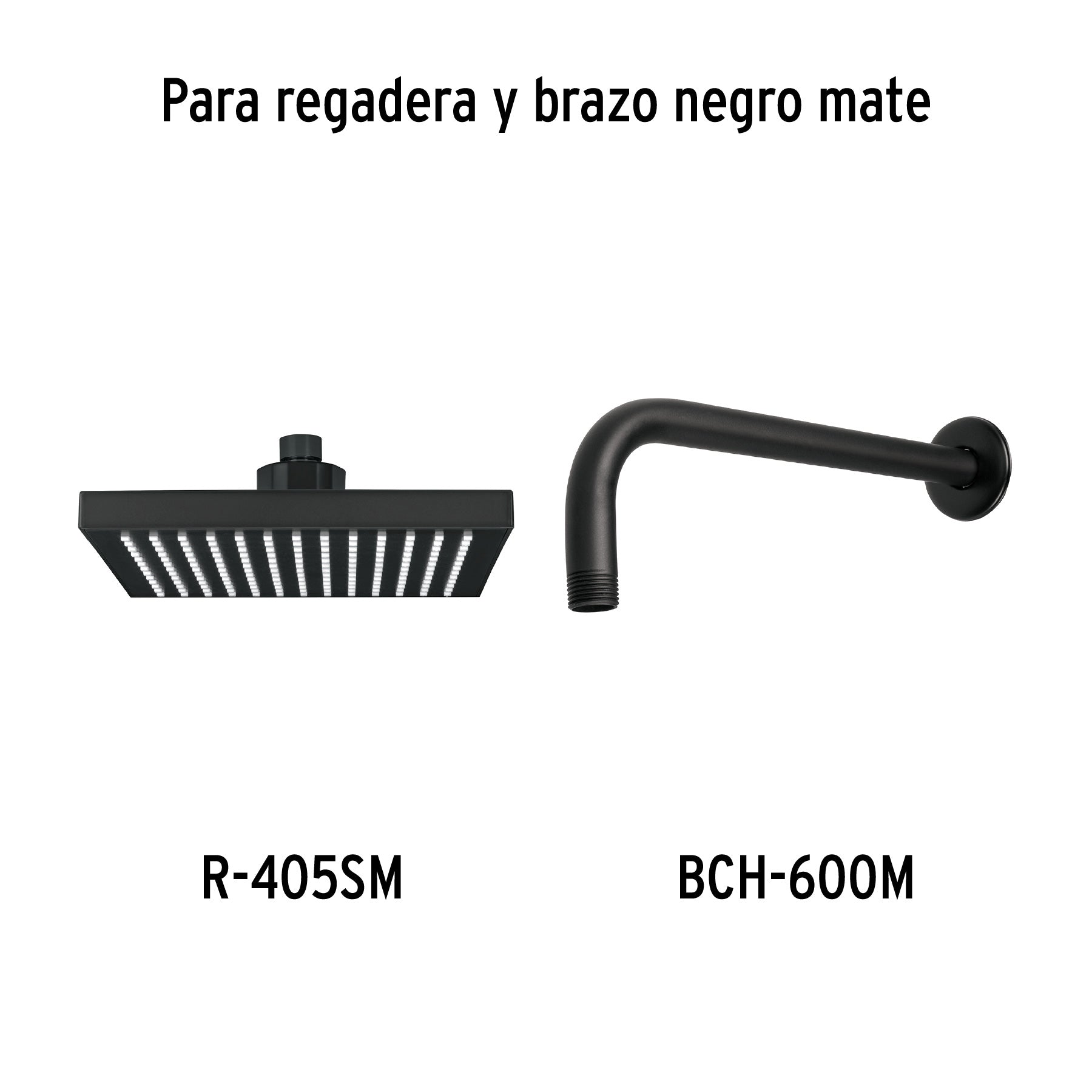 Regadera cuadrada 8", ABS, con brazo y chapetón, negro, AQUA
