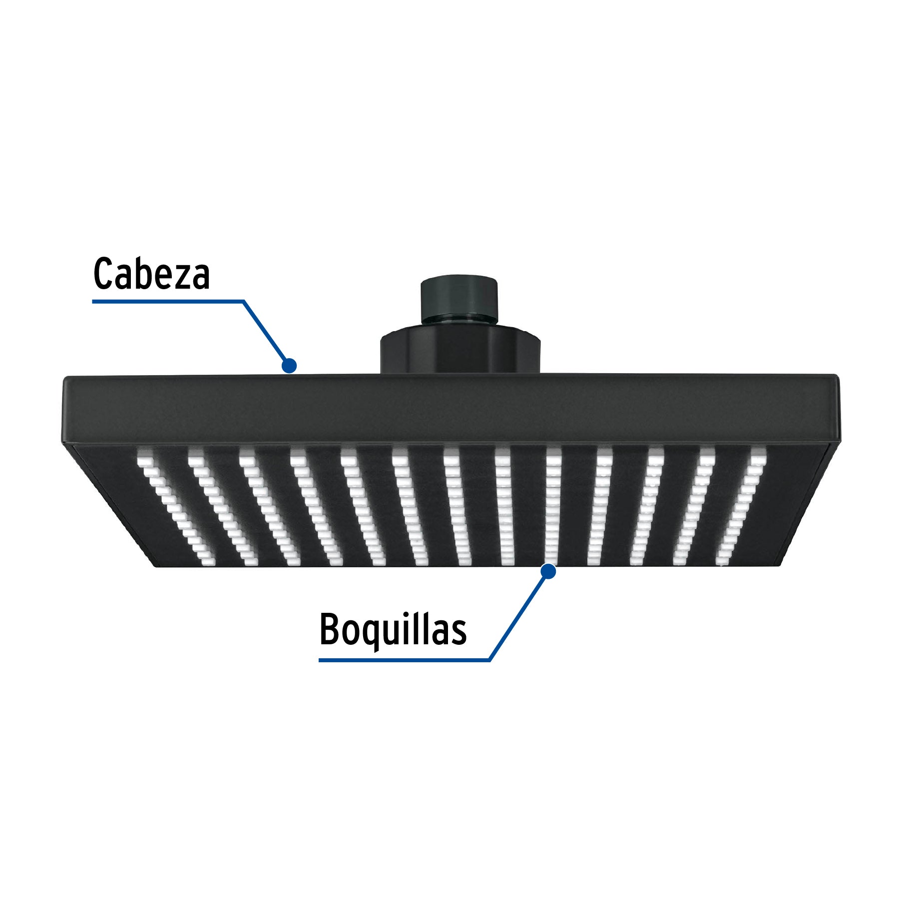 Regadera cuadrada 8", ABS, sin brazo, negro, AQUA