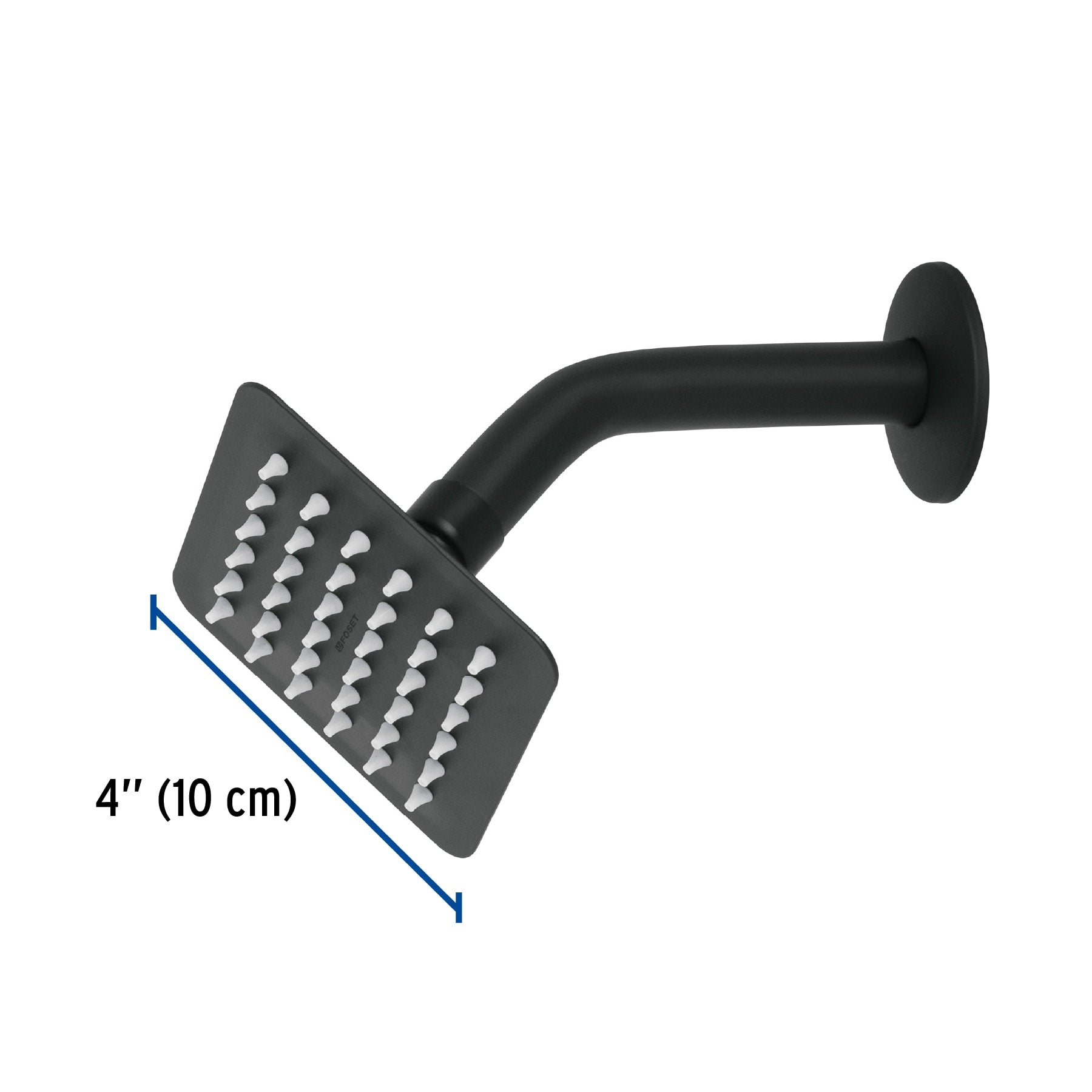 Regadera cuadrada 4", acero inox, con brazo, negro, TÚBIG