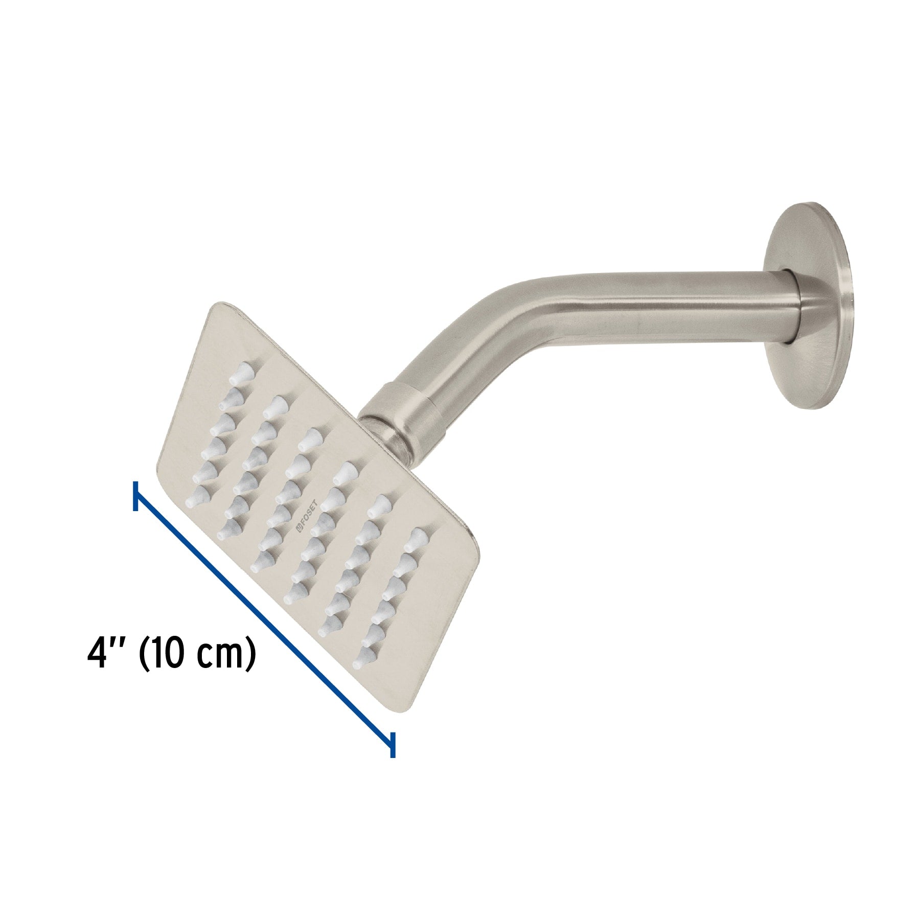 Regadera cuadrada 4", acero inox, con brazo, satín, TÚBIG