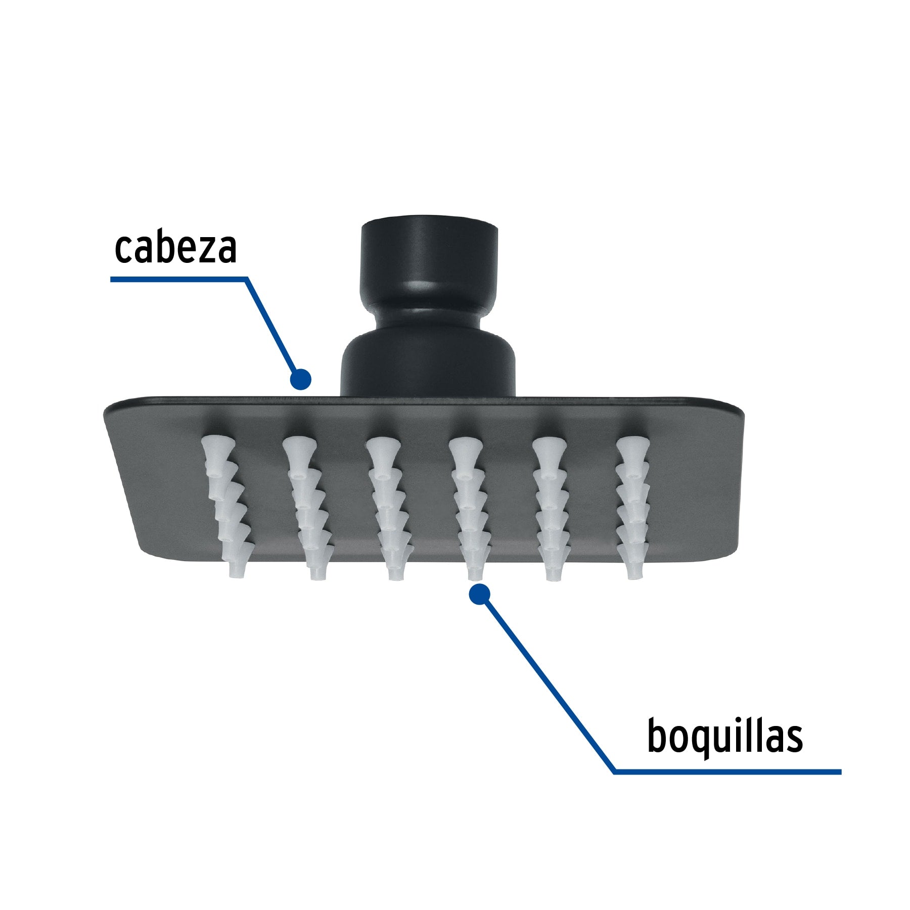 Regadera cuadrada 4", acero inox, sin brazo, negro, TÚBIG