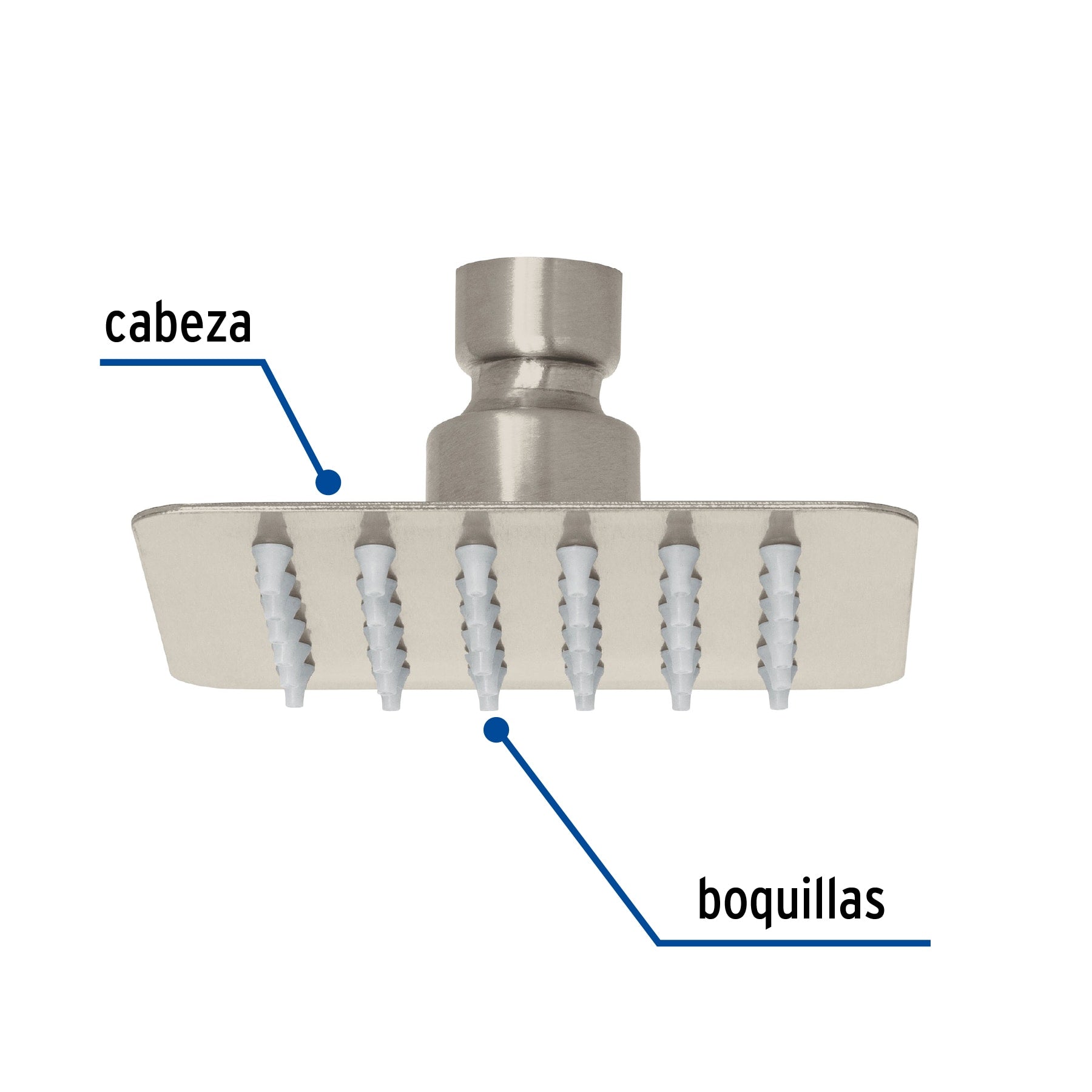 Regadera cuadrada 4", acero inox, sin brazo, satín, TÚBIG