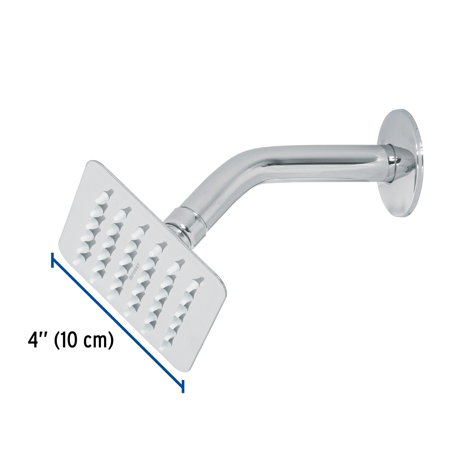 Regadera cuadrada 4", acero inox, con brazo, cromo, TÚBIG