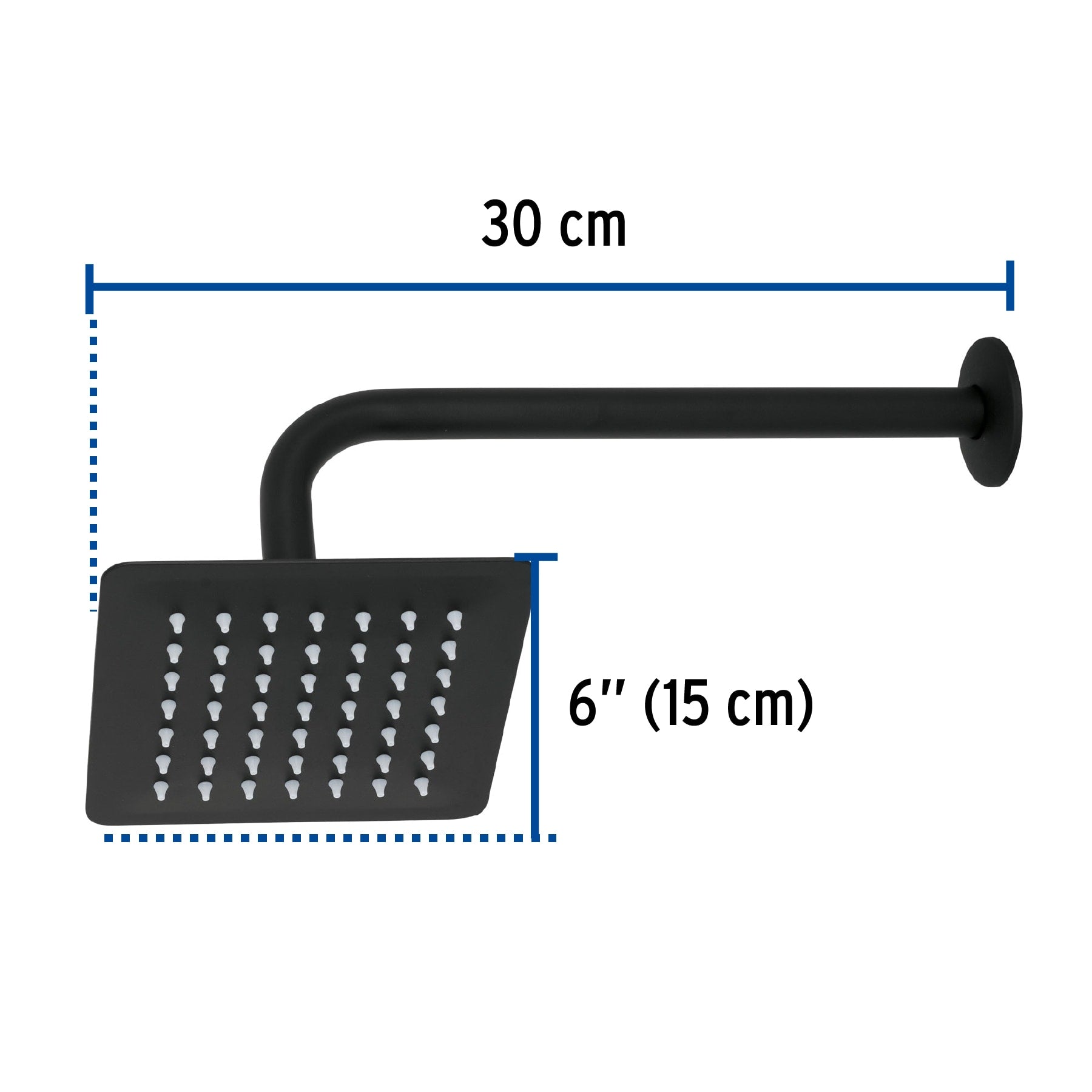Regadera cuadrada 6", acero inox, con brazo, negro, TÚBIG
