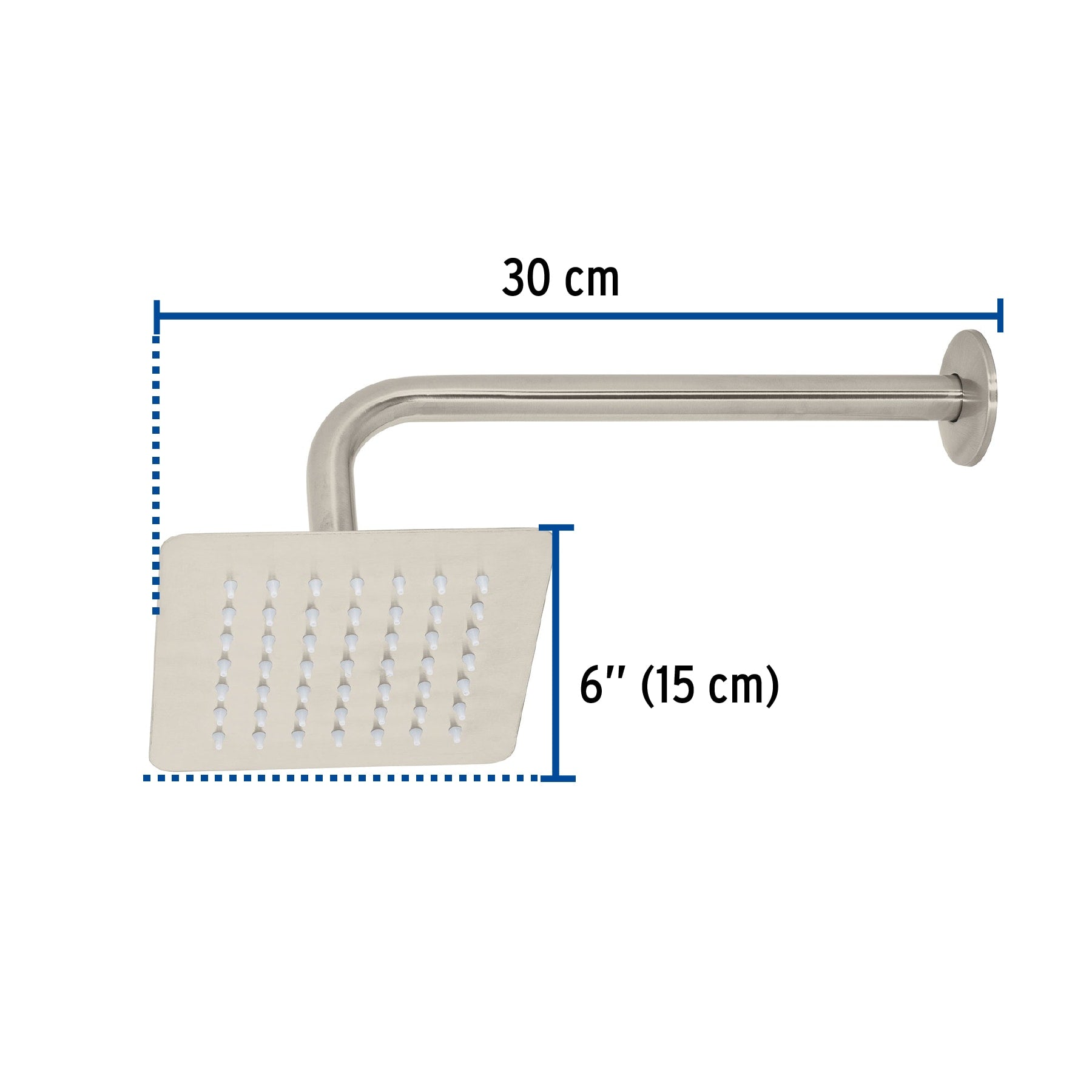 Regadera cuadrada 6", acero inox, con brazo, satín, TÚBIG