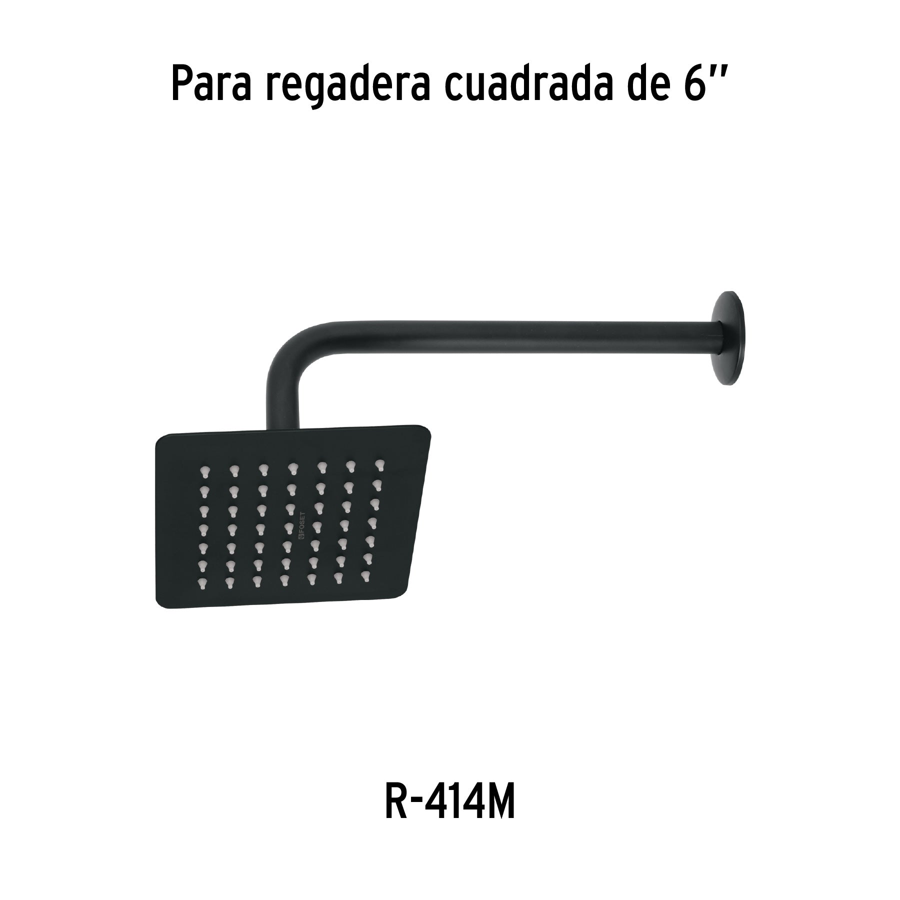 Regadera cuadrada 6", acero inox, sin brazo, negro, TÚBIG
