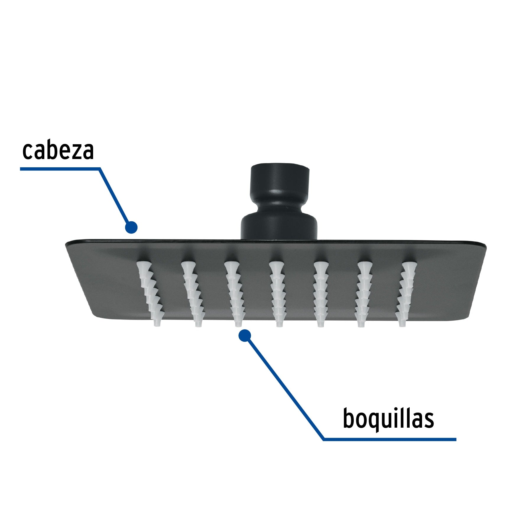 Regadera cuadrada 6", acero inox, sin brazo, negro, TÚBIG