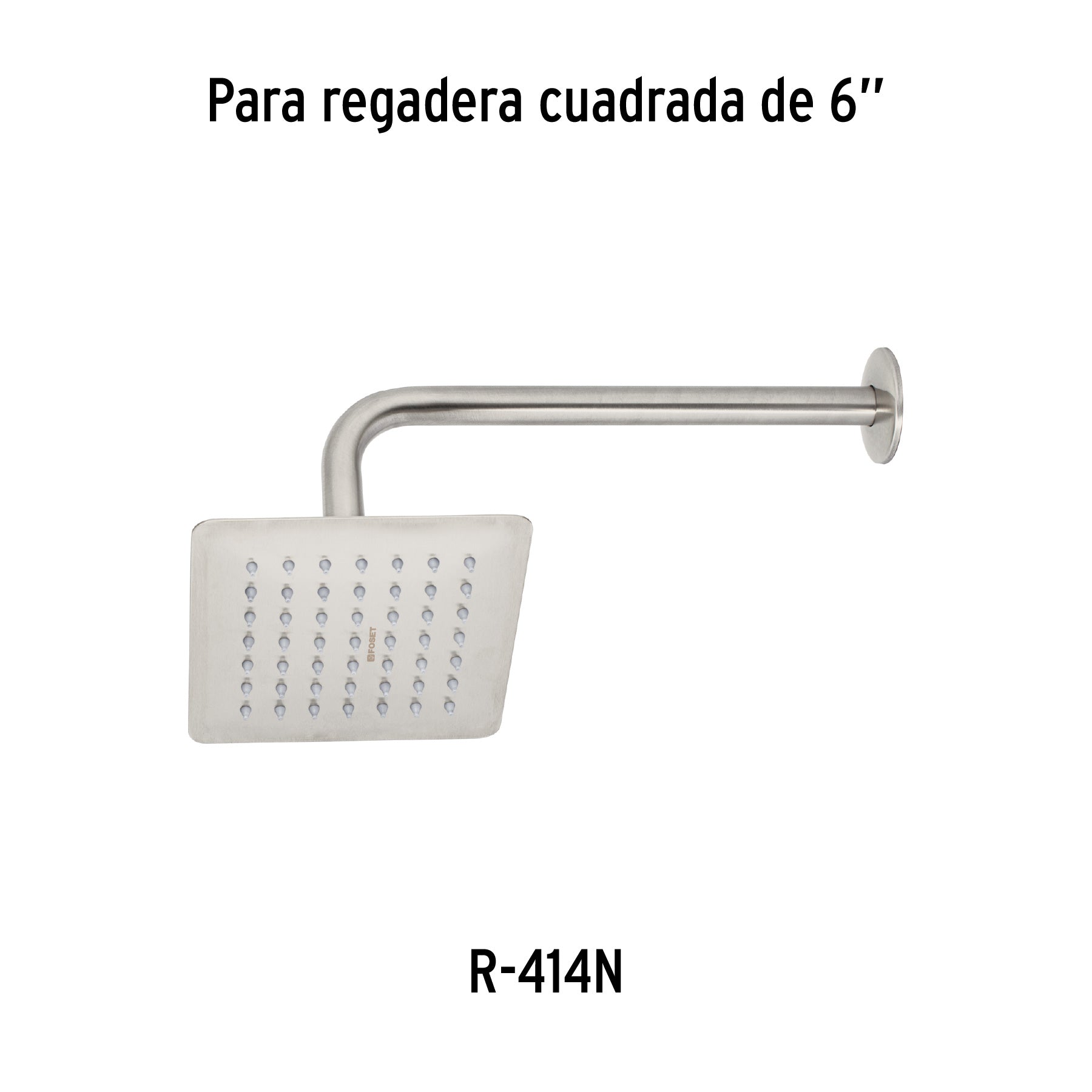Regadera cuadrada 6", acero inox, sin brazo, satín, TÚBIG