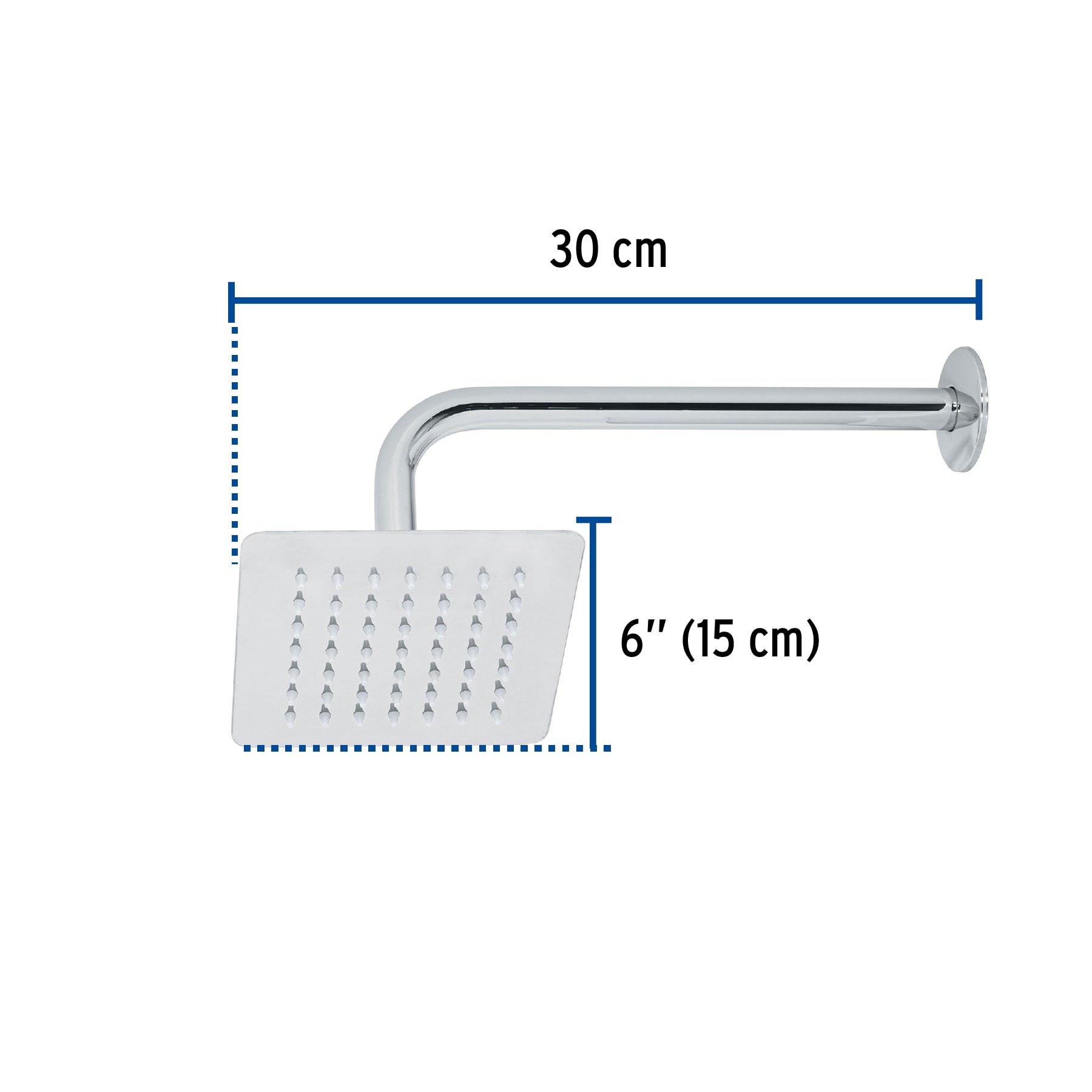Regadera cuadrada 6", acero inox, con brazo, cromo, TÚBIG