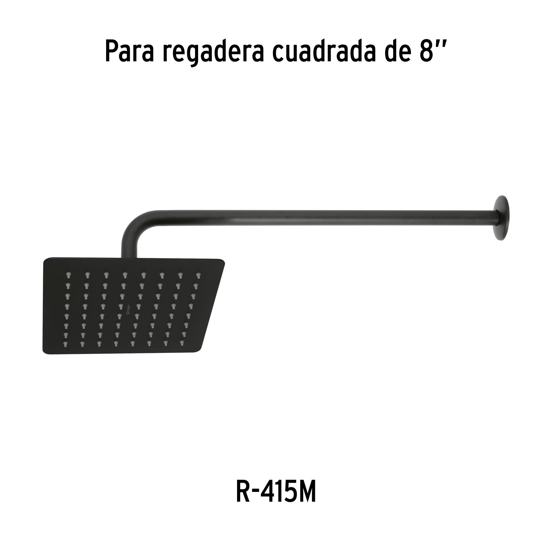 Regadera cuadrada 8", acero inox, sin brazo, negro, TÚBIG