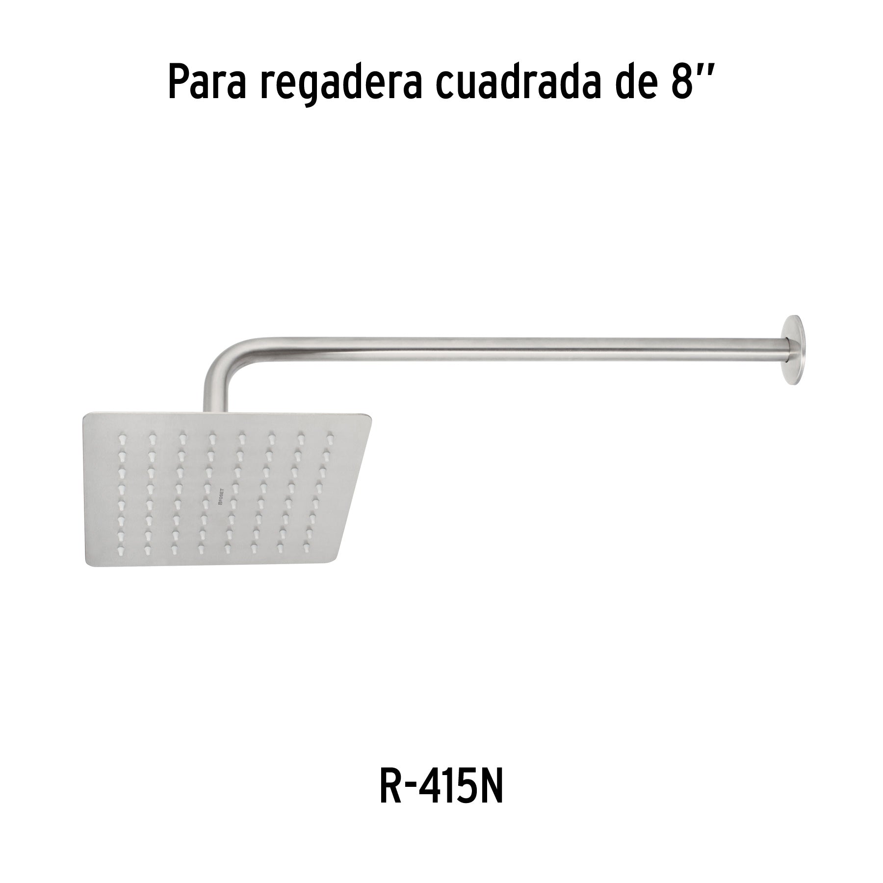 Regadera cuadrada 8", acero inox, sin brazo, satín, TÚBIG