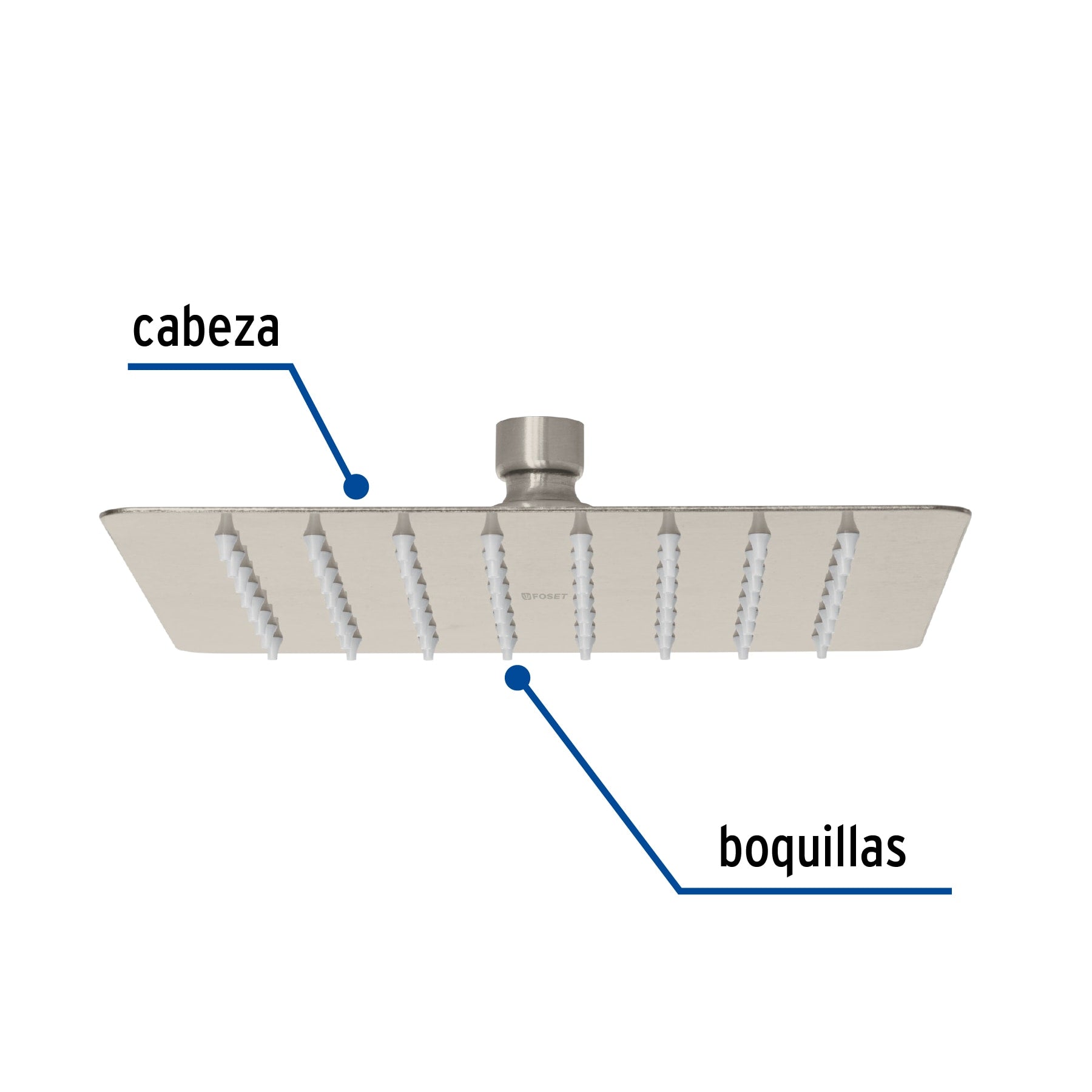 Regadera cuadrada 8", acero inox, sin brazo, satín, TÚBIG