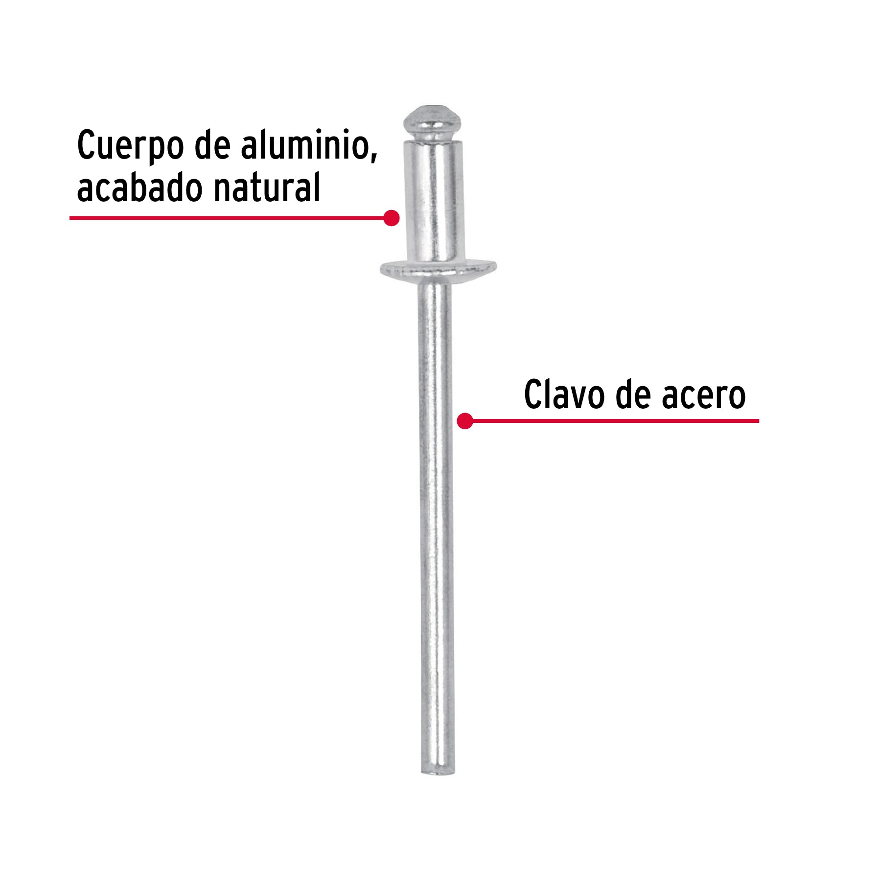 Bolsa con 50 remaches 1/8" x 1/8" de aluminio, ala 1/4"