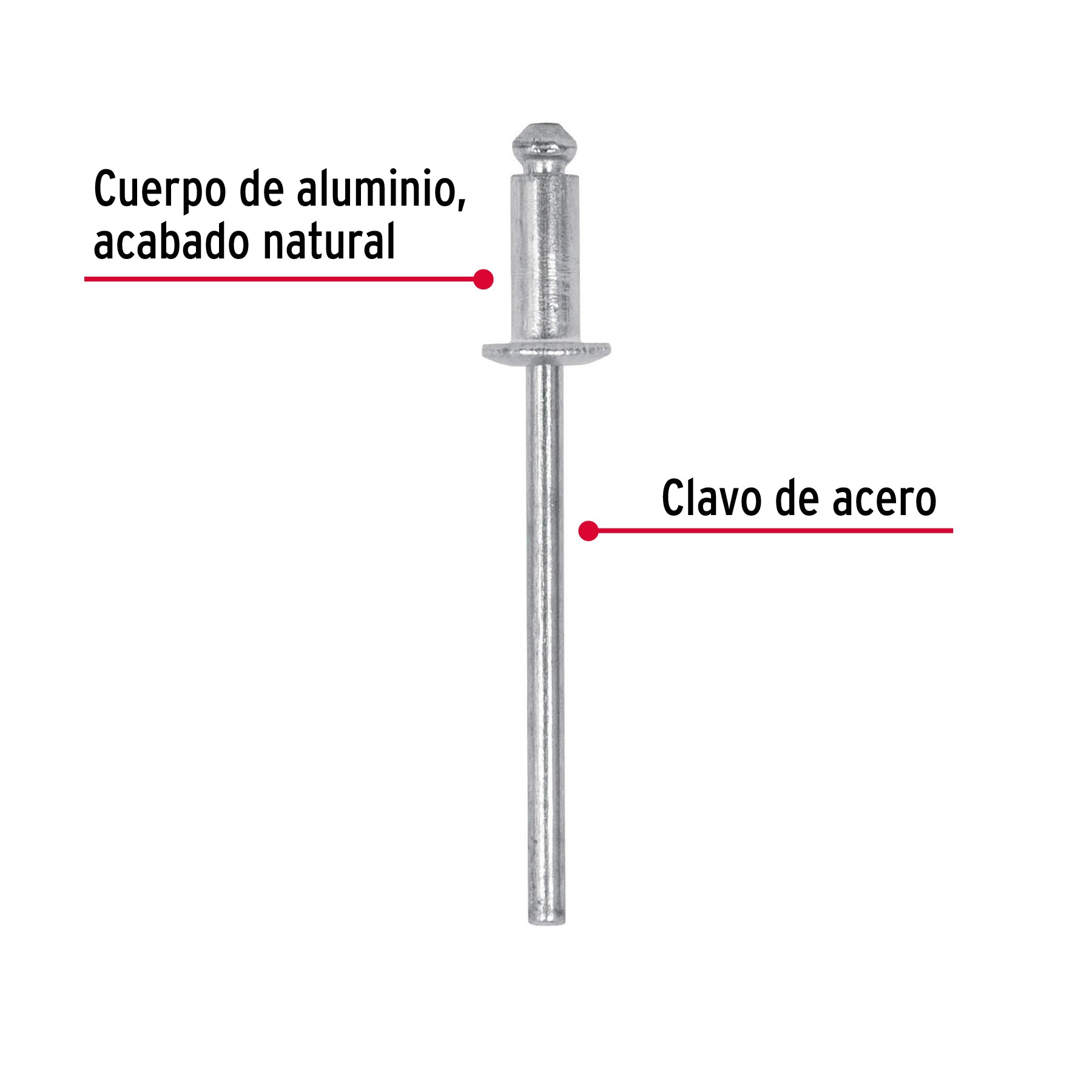 Bolsa con 50 remaches 1/8" x 3/16" de aluminio, ala 1/4"