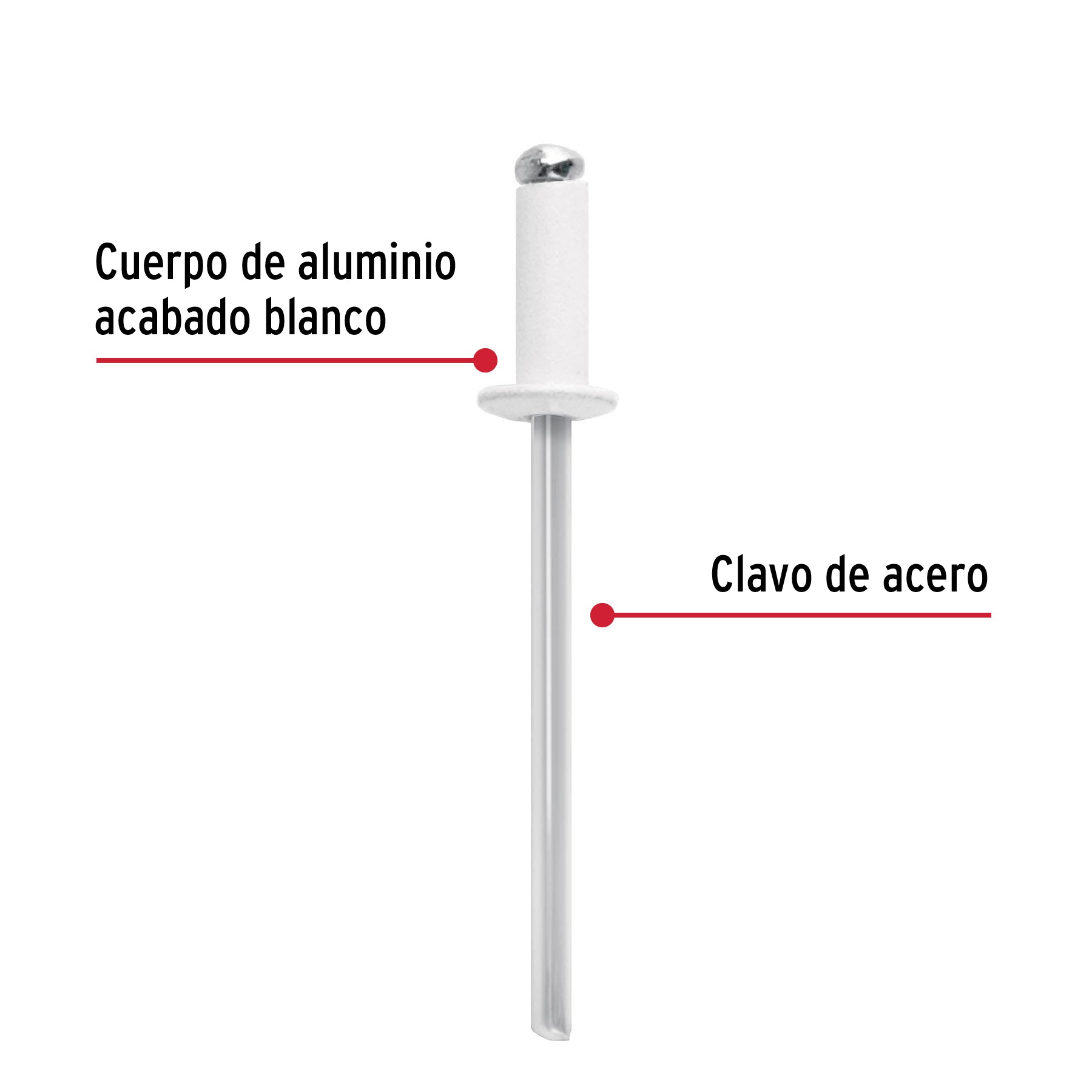 Bolsa c/50 remaches 1/8"x1/4" blancos de aluminio, ala 1/4"
