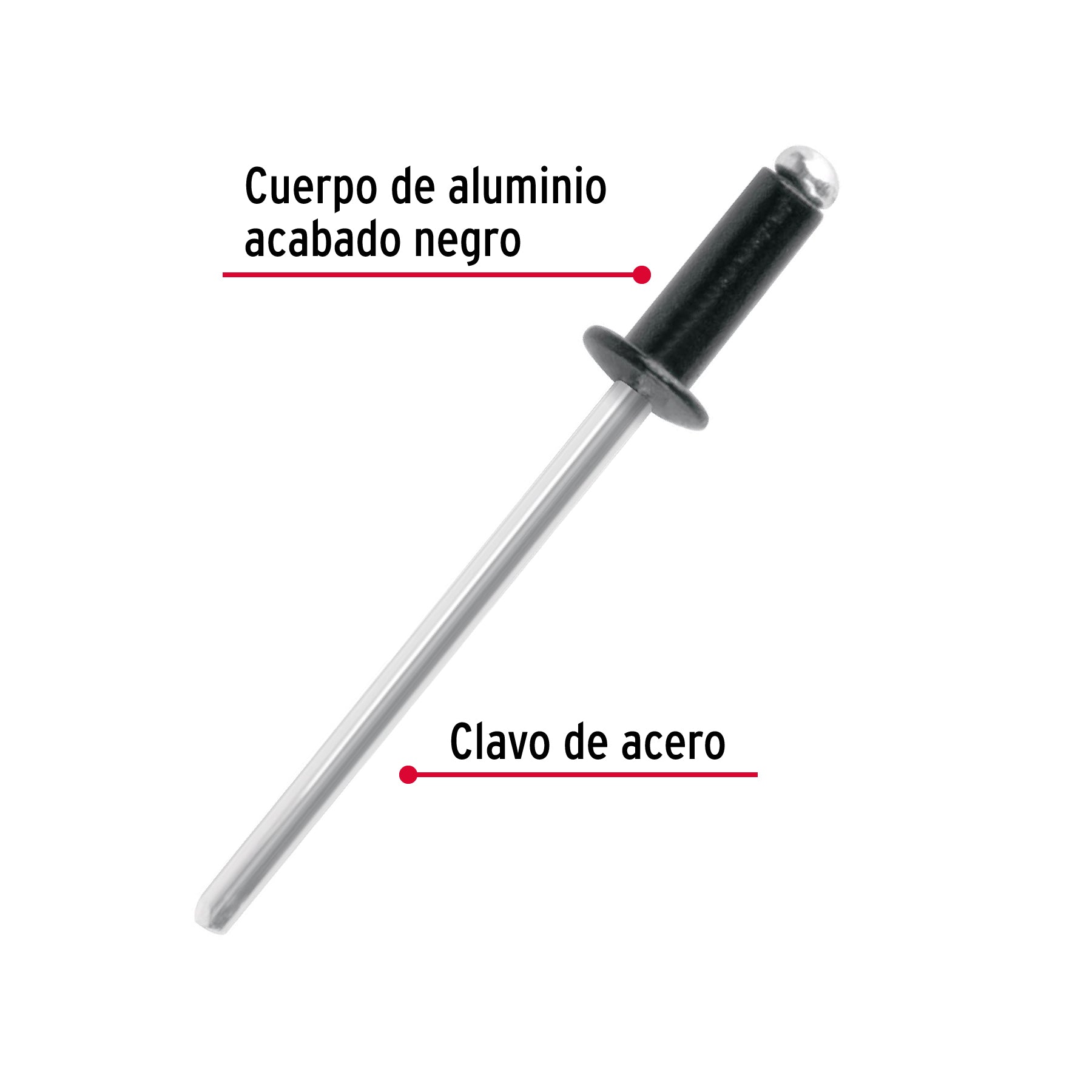 Bolsa c/50 remaches 1/8"x1/4" negros de aluminio, ala 1/4"
