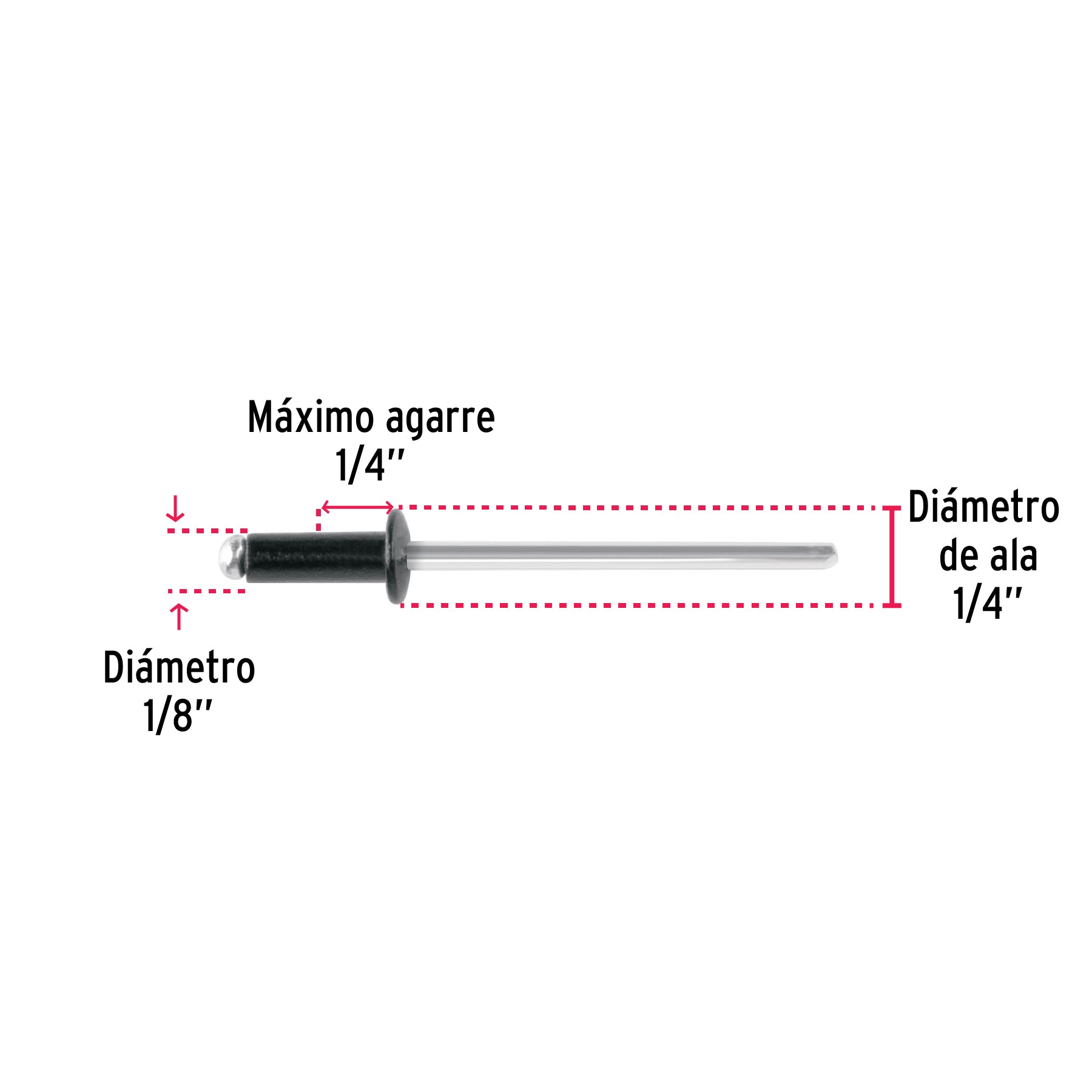 Bolsa c/50 remaches 1/8"x1/4" negros de aluminio, ala 1/4"