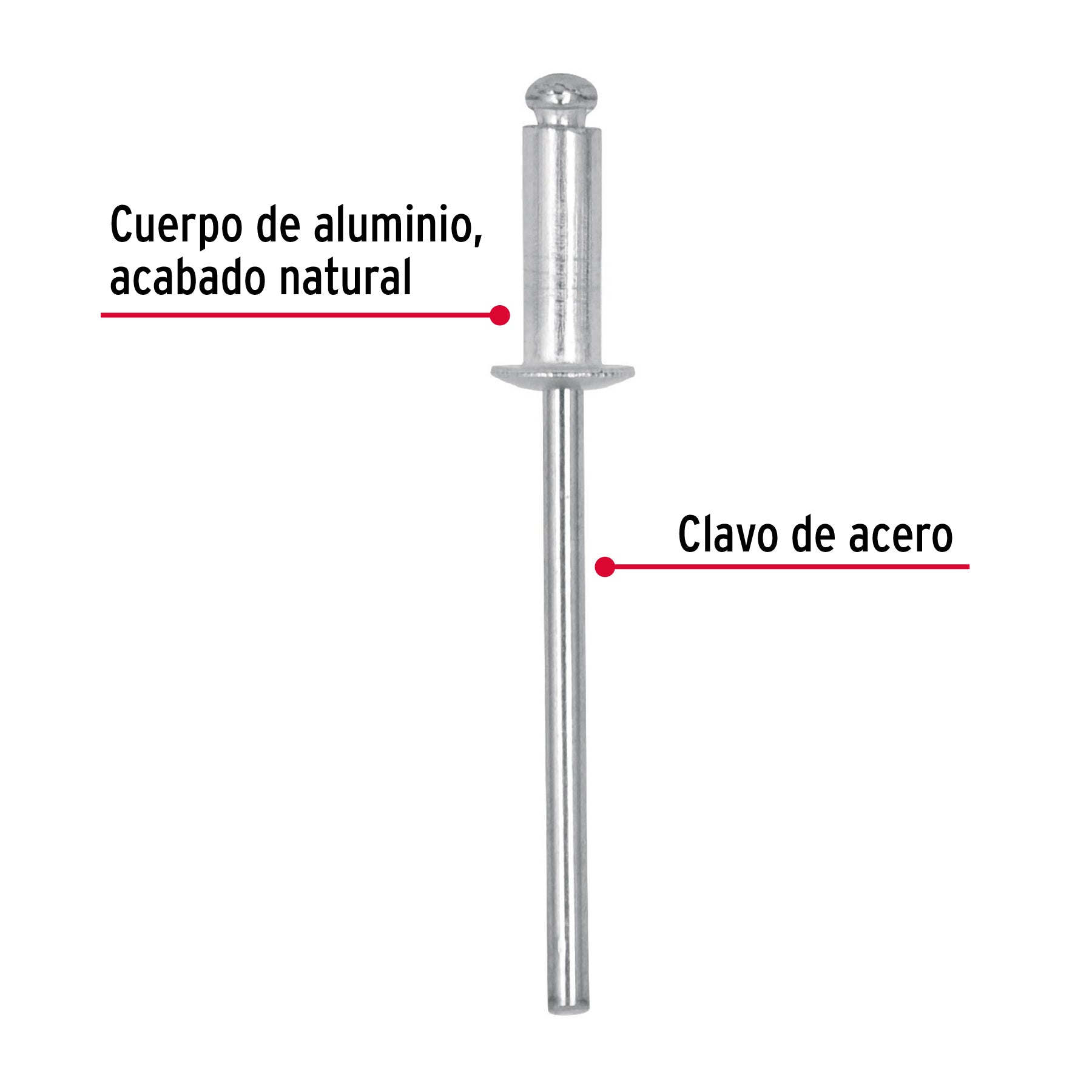 Bolsa con 50 remaches 1/8" x 1/4" de aluminio, ala 1/4"