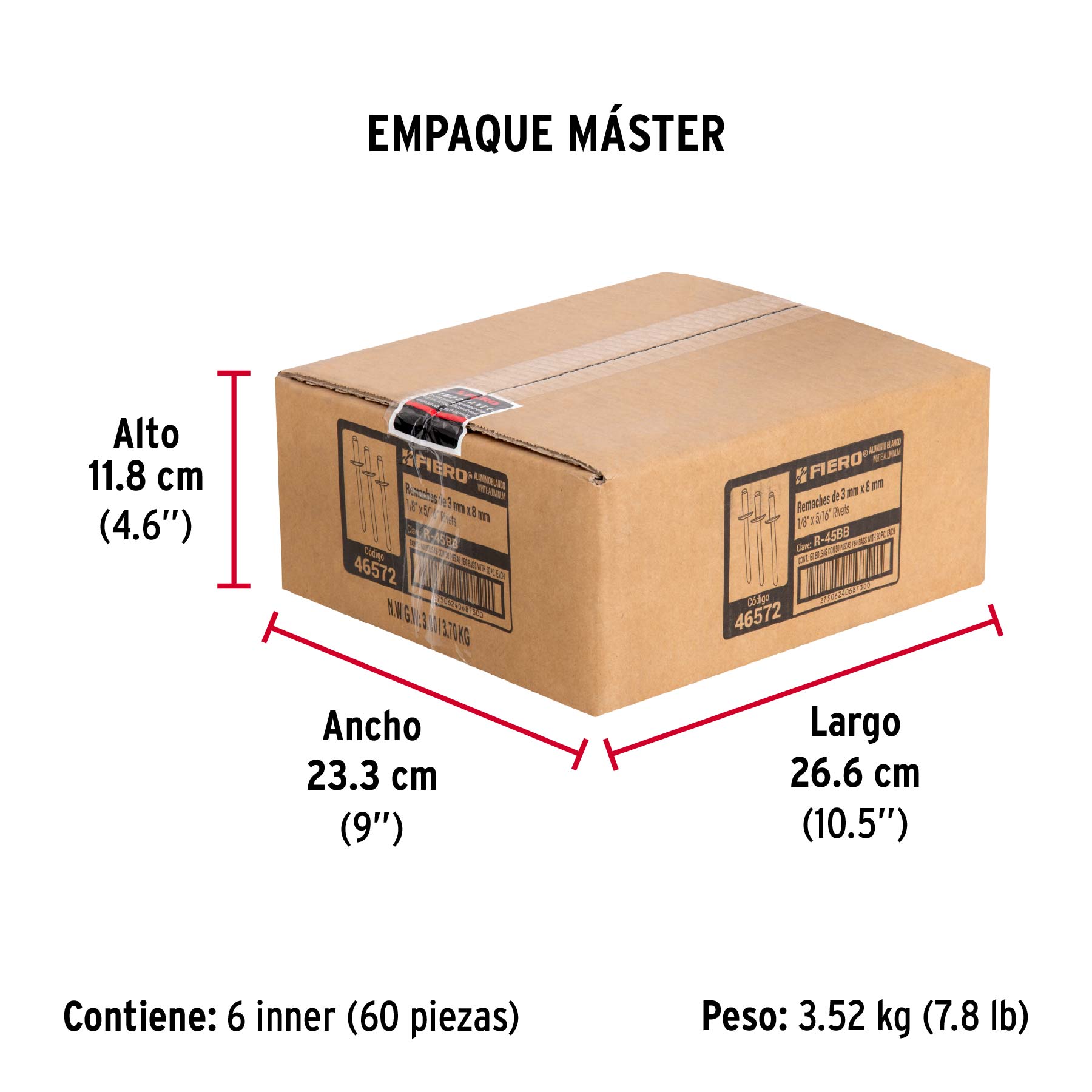 Bolsa c/50 remaches 1/8"x5/16" blancos de aluminio, ala 1/4" - Empaque