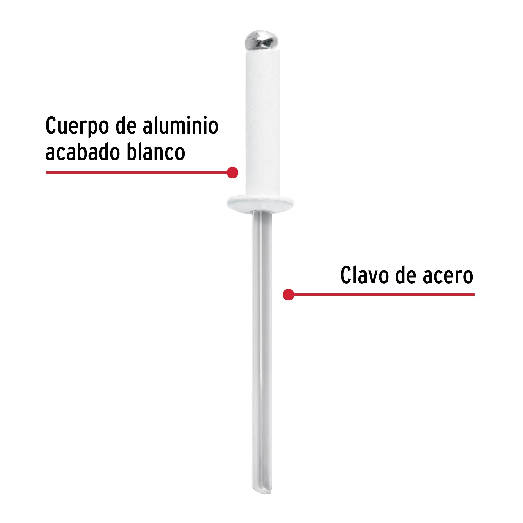 Bolsa c/50 remaches 1/8"x5/16" blancos de aluminio, ala 1/4"