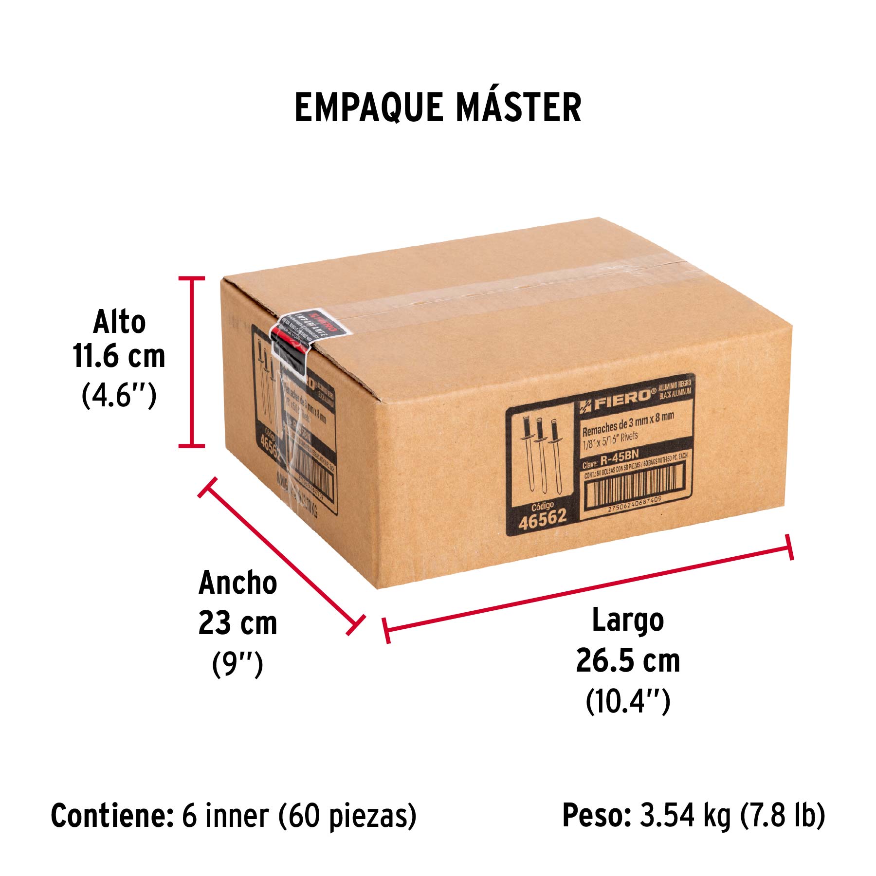 Bolsa c/50 remaches 1/8"x5/16" negros de aluminio, ala 1/4" - Empaque