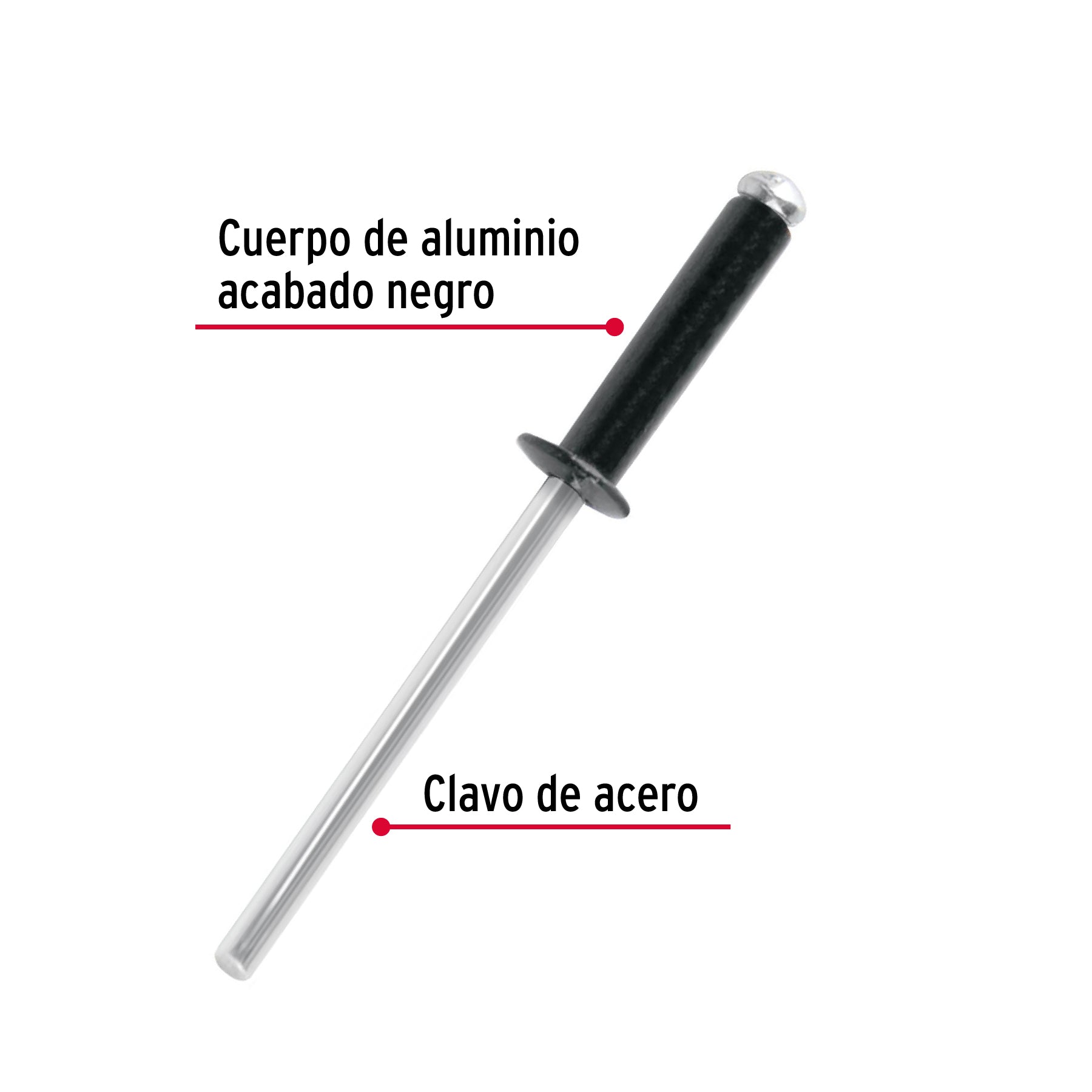 Bolsa c/50 remaches 1/8"x5/16" negros de aluminio, ala 1/4"