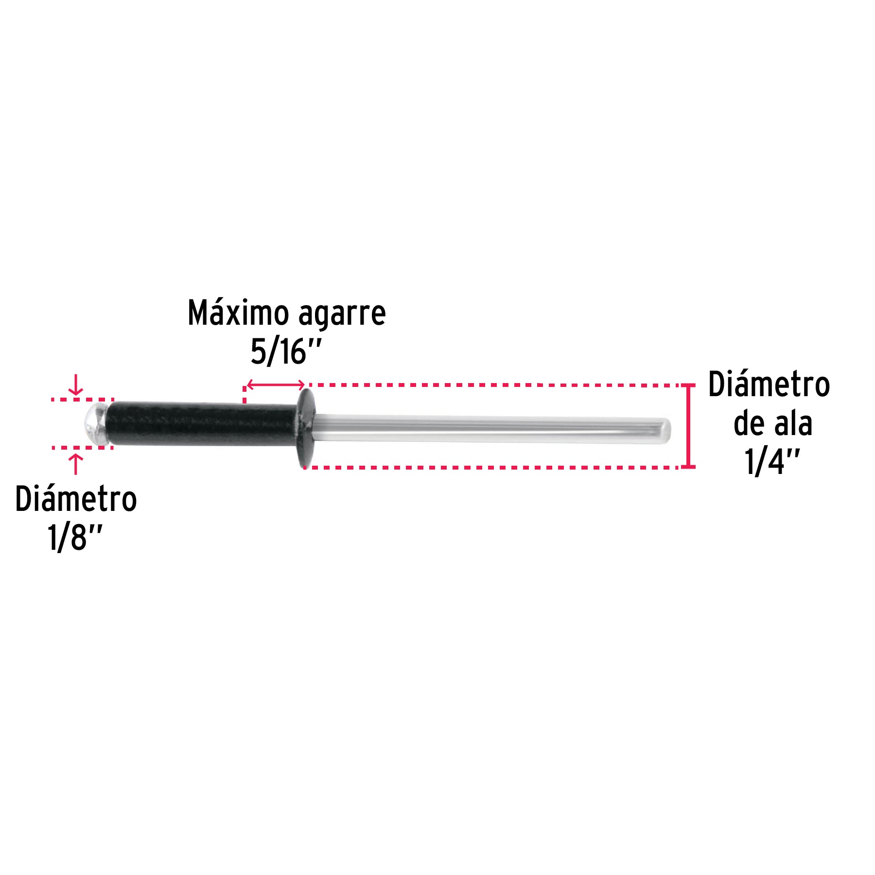 Bolsa c/50 remaches 1/8"x5/16" negros de aluminio, ala 1/4"