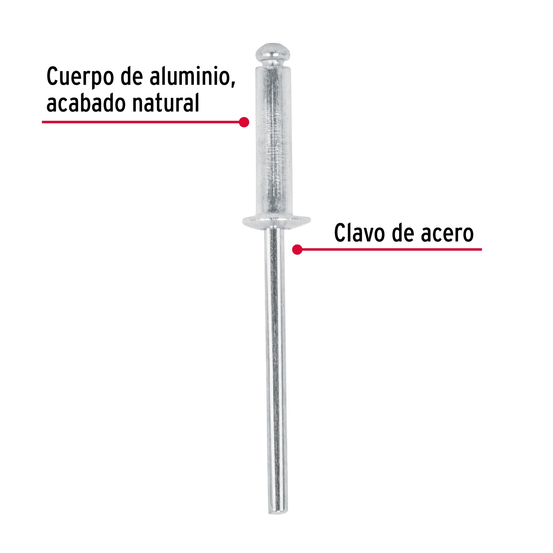 Bolsa con 50 remaches 1/8" x 5/16" de aluminio, ala 1/4"