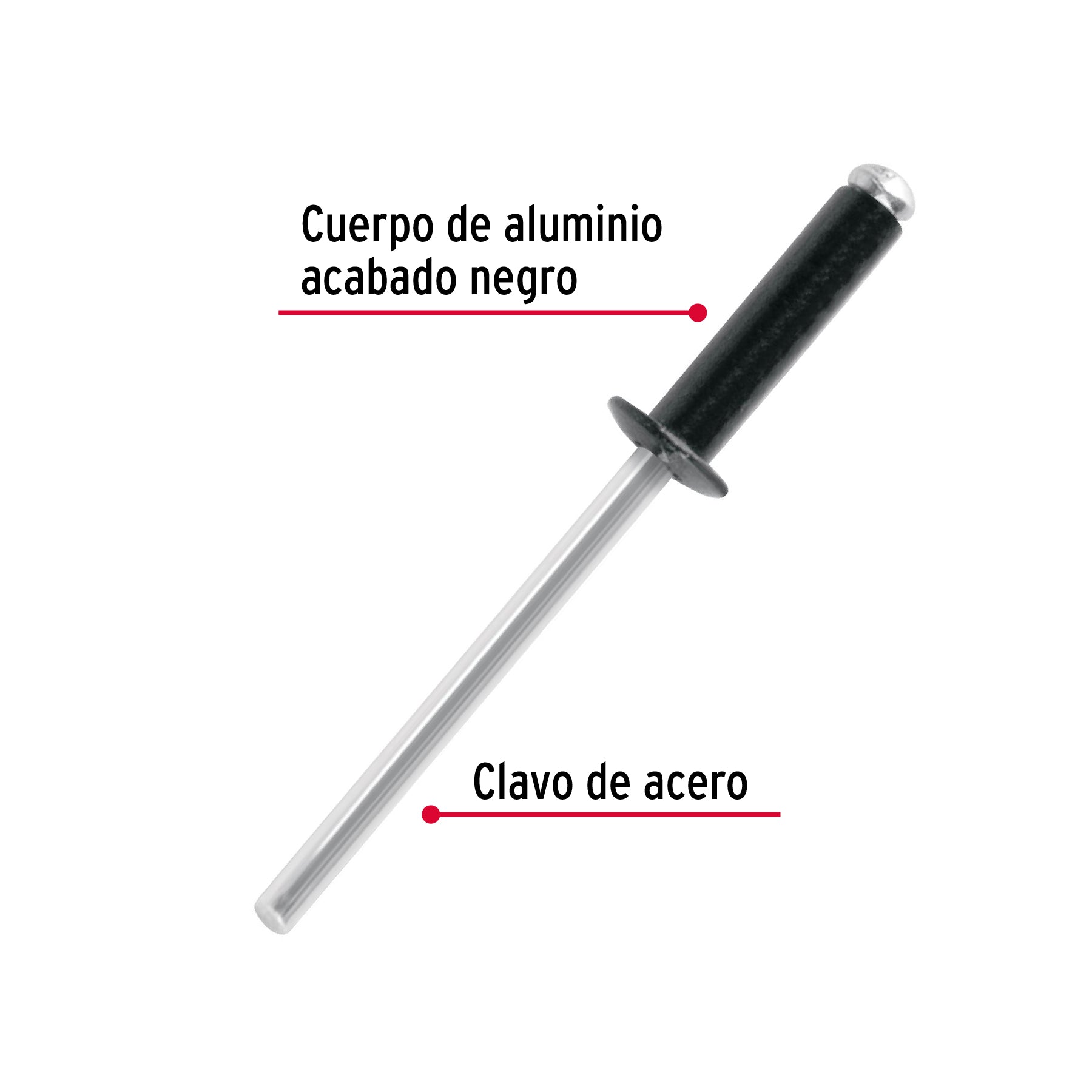 Bolsa c/50 remaches 1/8"x3/8" negros de aluminio, ala 1/4"