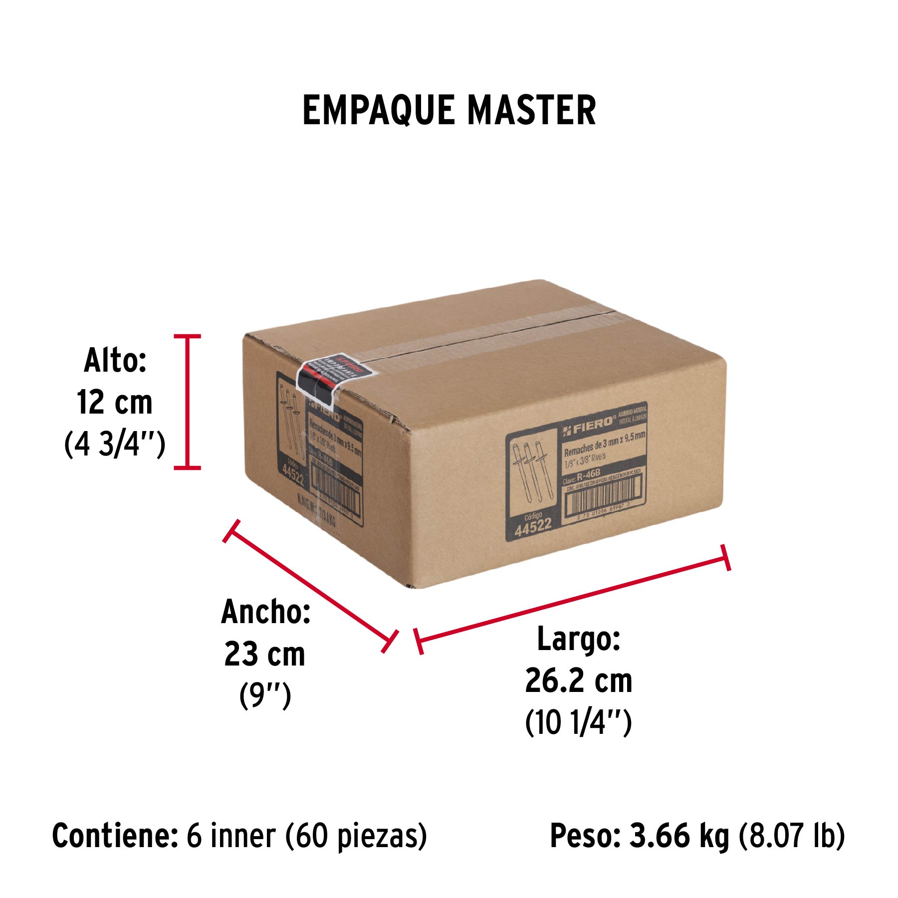 Bolsa con 50 remaches 1/8" x 3/8" de aluminio, ala 1/4 - Empaque