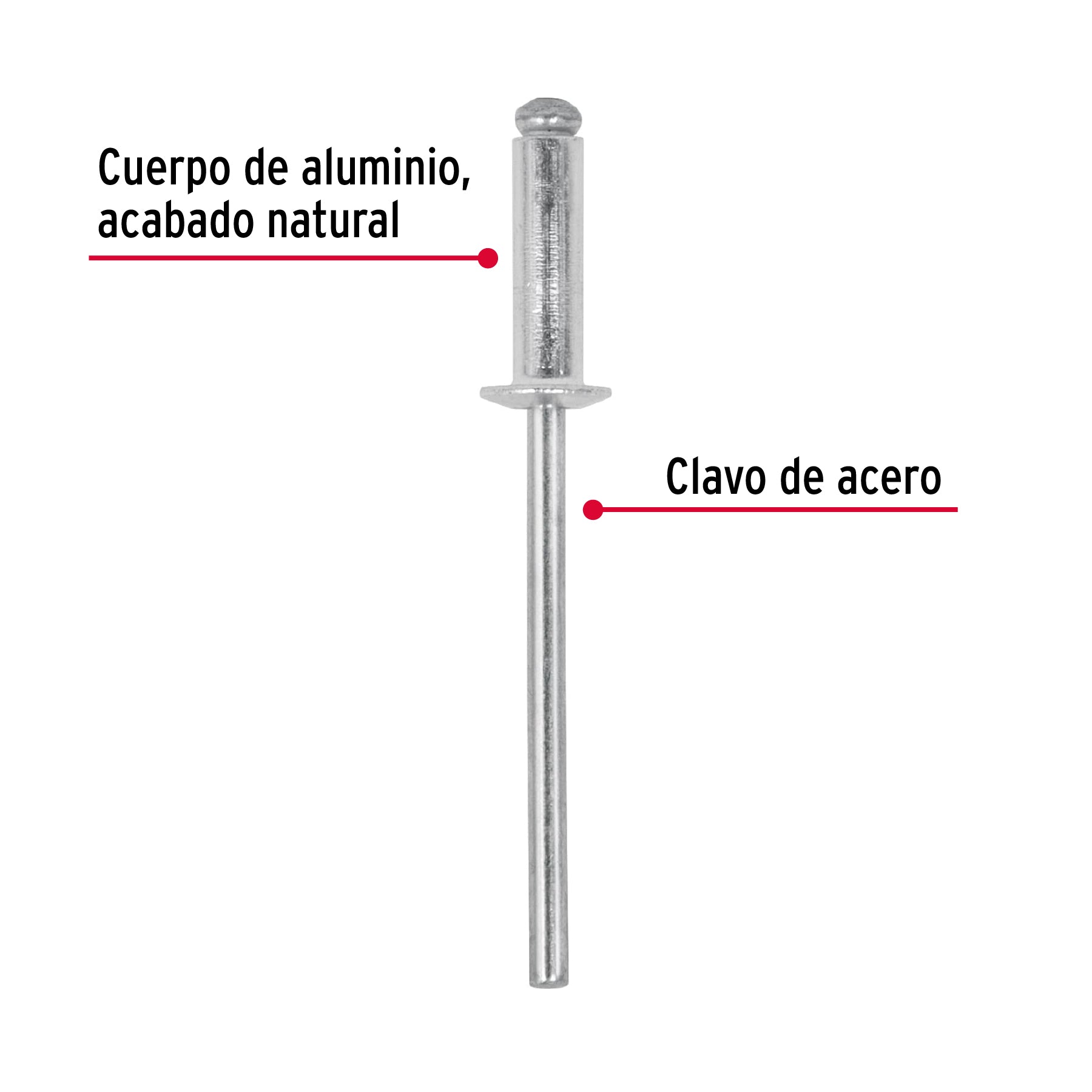 Bolsa con 50 remaches 1/8" x 3/8" de aluminio, ala 1/4