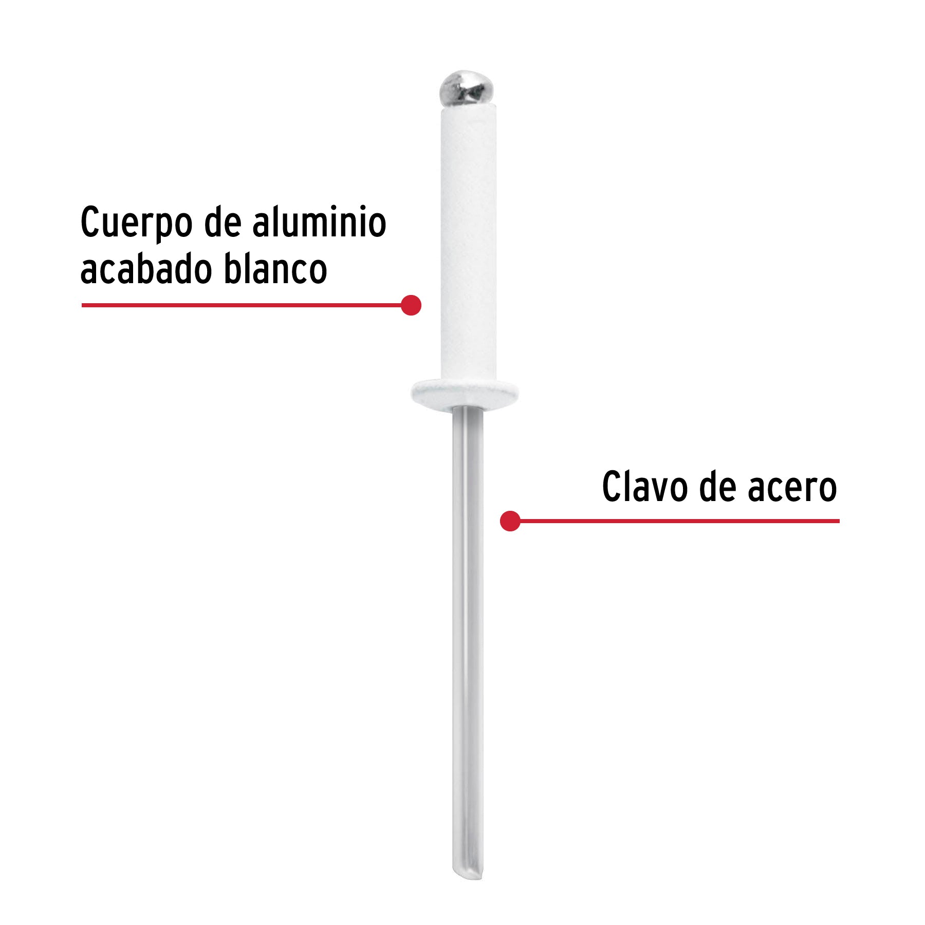 Bolsa c/50 remaches 1/8"x1/2" blancos de aluminio, ala 1/4"