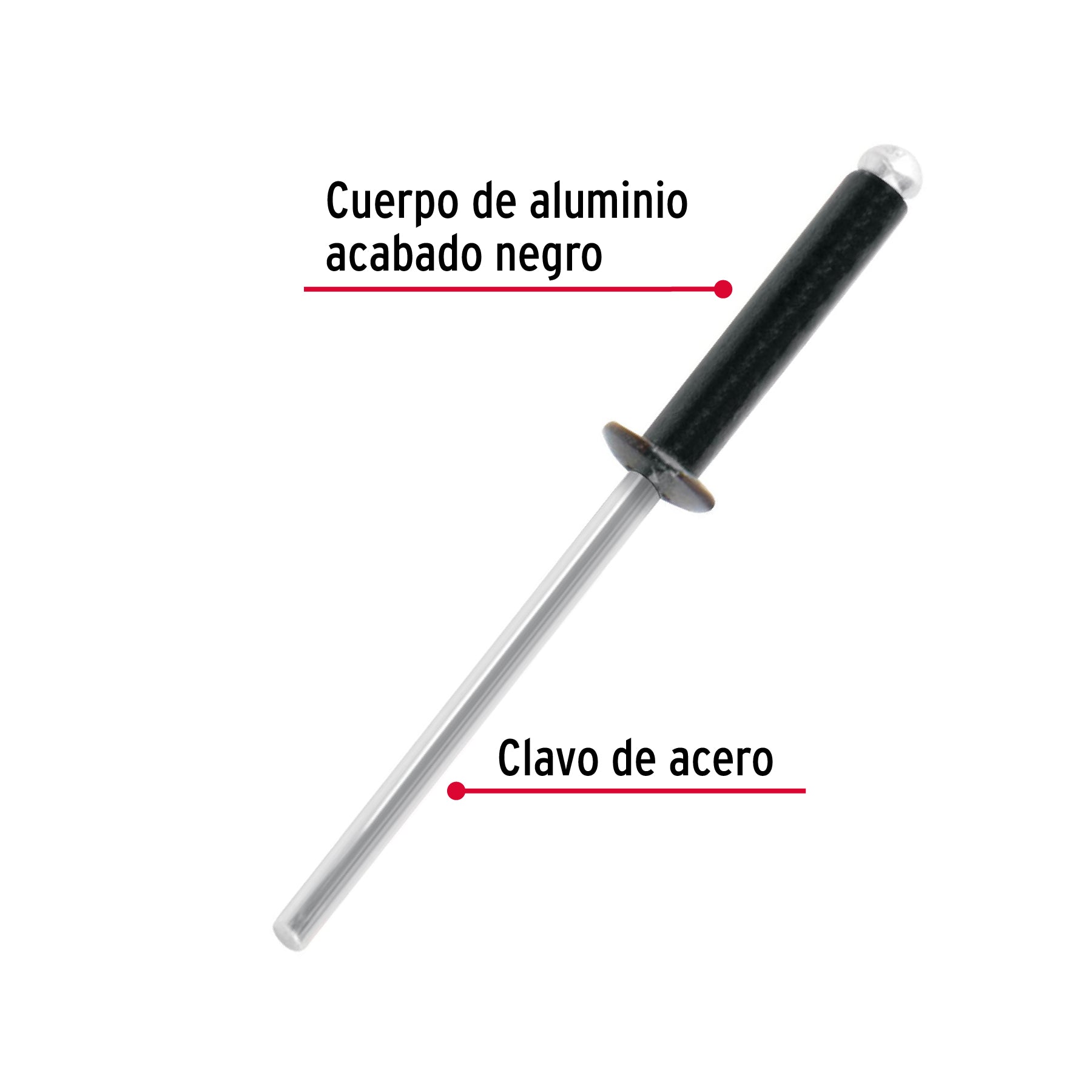Bolsa c/50 remaches 1/8"x1/2" negros de aluminio, ala 1/4"