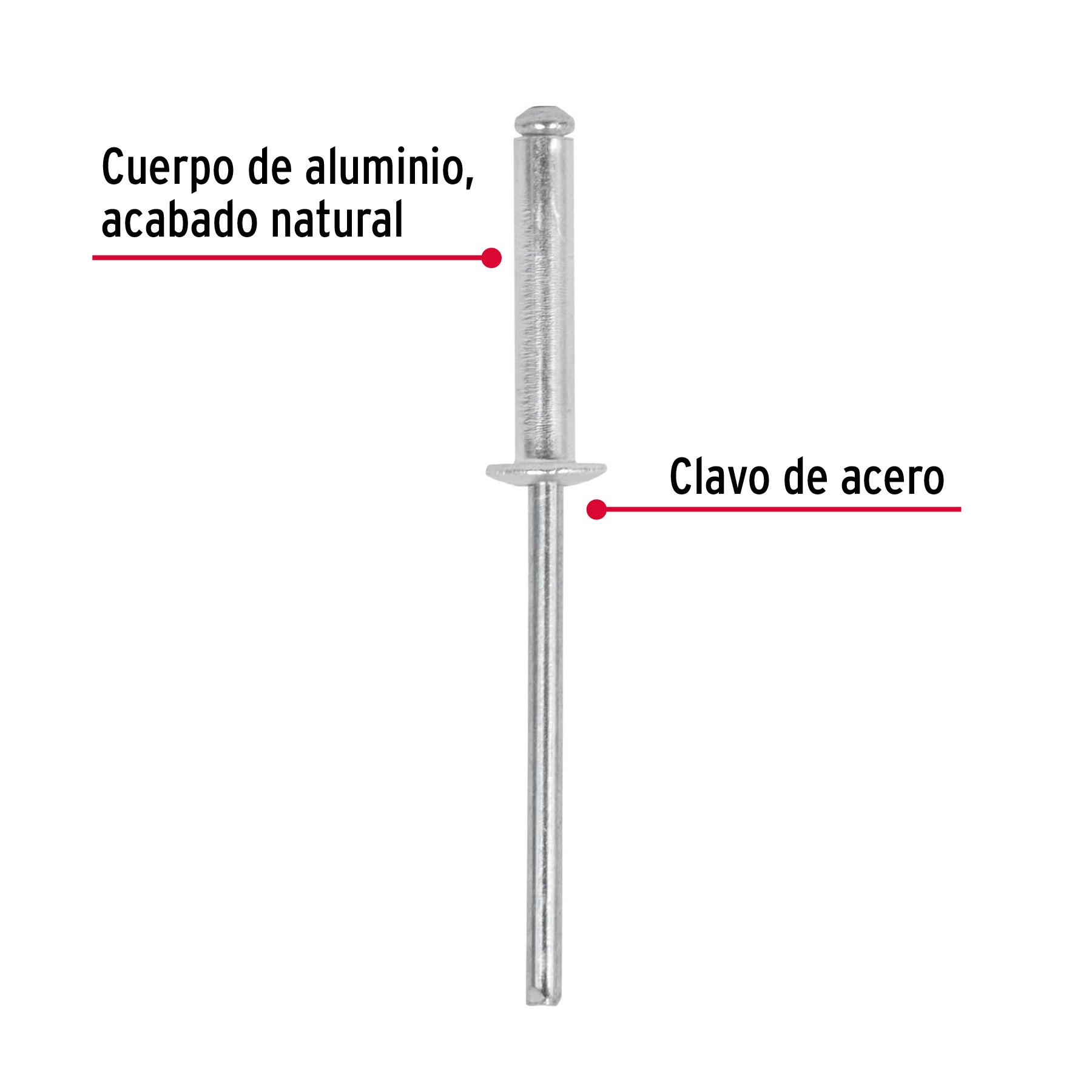 Bolsa con 50 remaches 1/8" x 1/2" de aluminio, ala 1/4