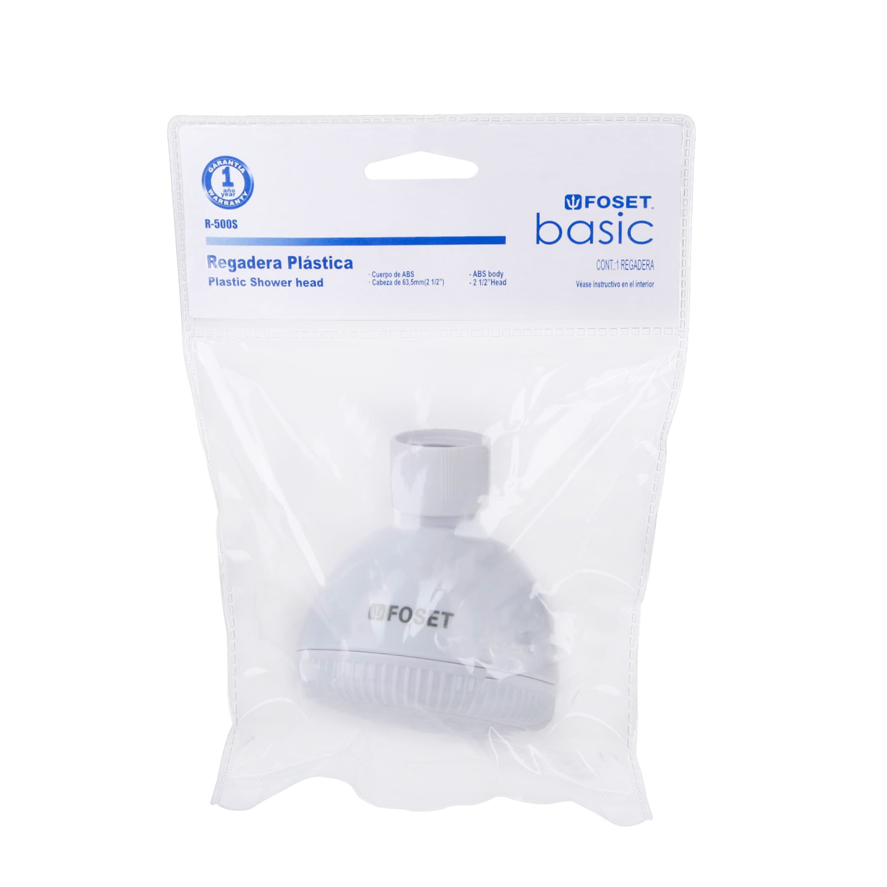Regadera redonda de ABS 2-1/2" sin brazo, FOSET BASIC